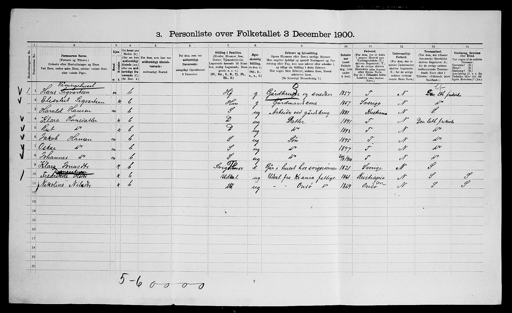 SAO, Folketelling 1900 for 0236 Nes herred, 1900