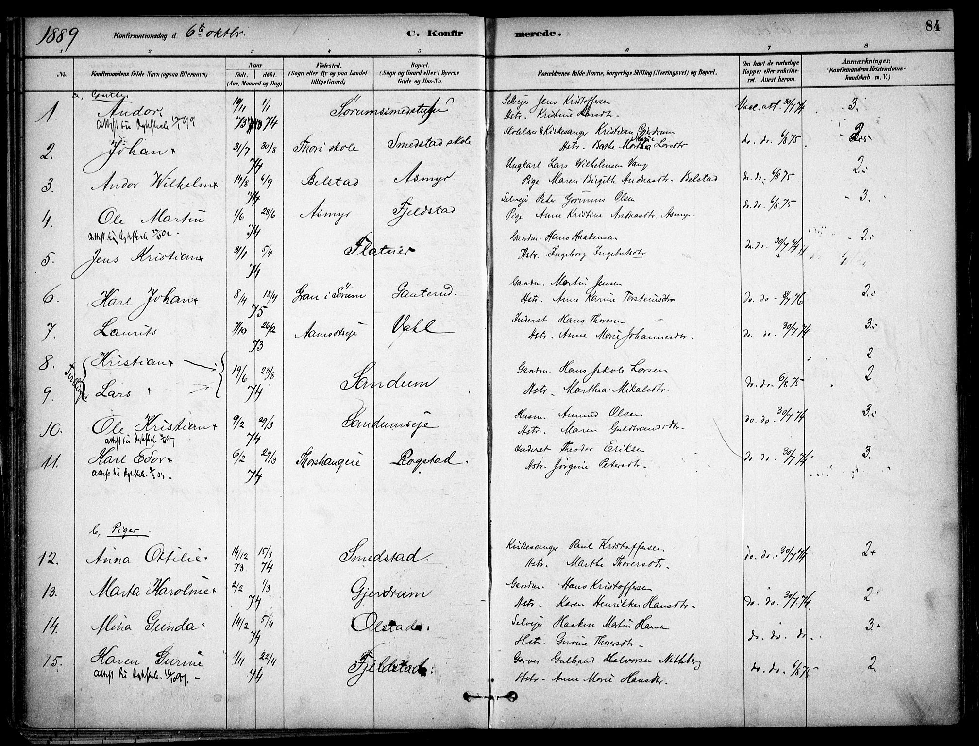 Gjerdrum prestekontor Kirkebøker, AV/SAO-A-10412b/F/Fa/L0009: Ministerialbok nr. I 9, 1881-1916, s. 84
