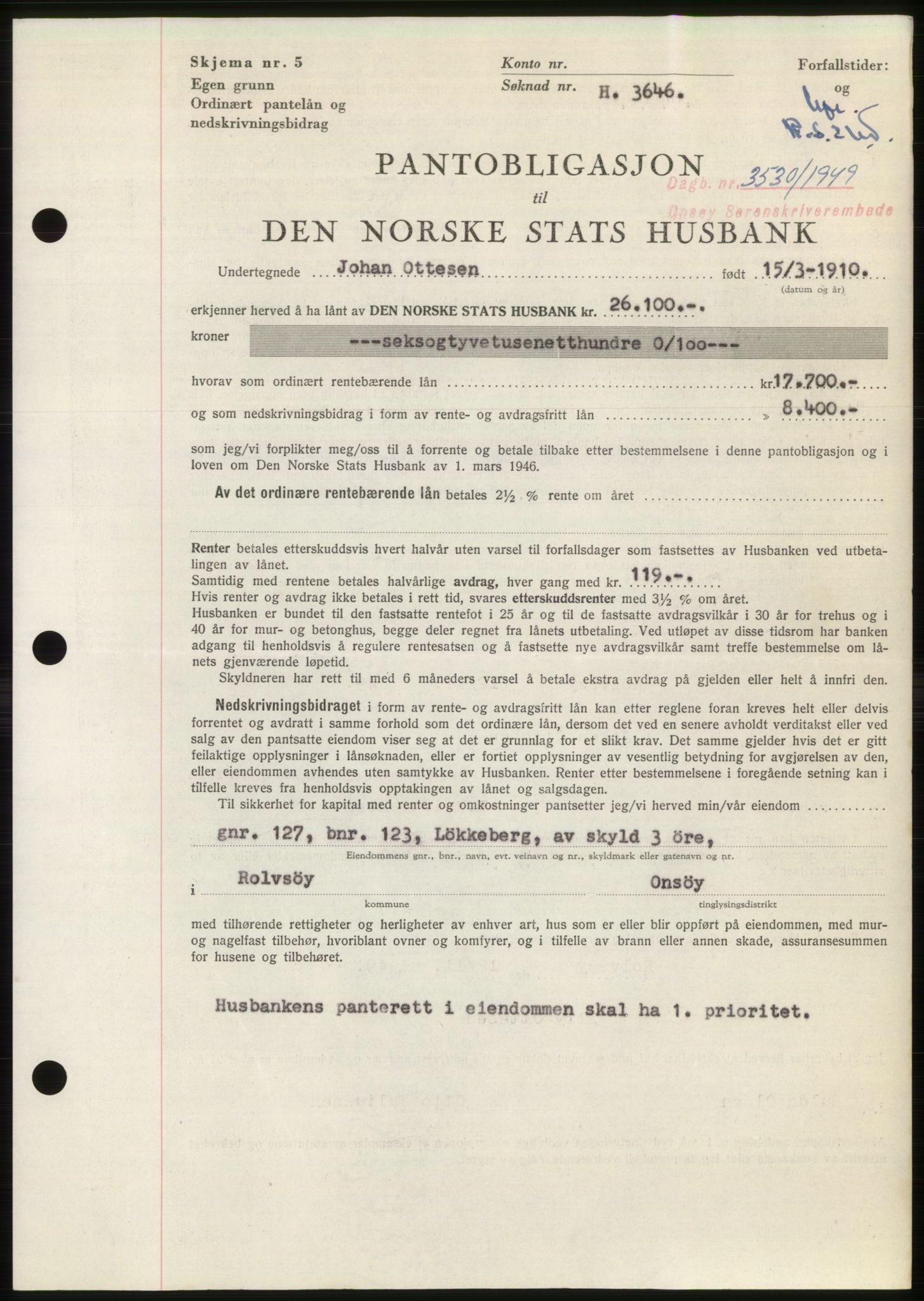 Onsøy sorenskriveri, SAO/A-10474/G/Ga/Gac/L0009: Pantebok nr. B 13-9, 1949-1950, Dagboknr: 3530/1949