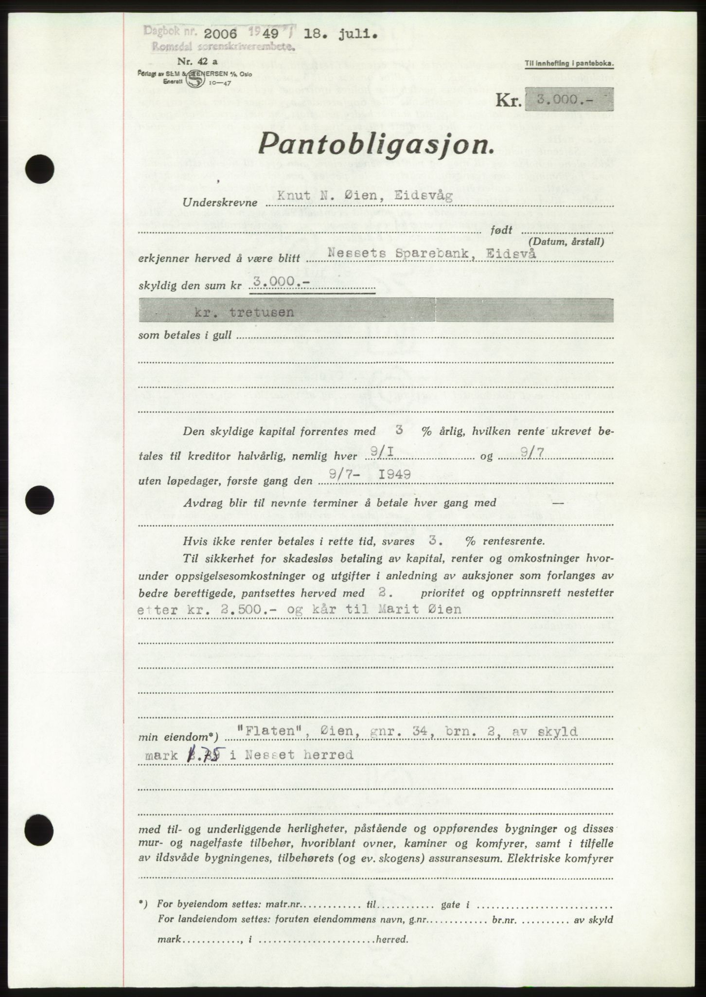 Romsdal sorenskriveri, SAT/A-4149/1/2/2C: Pantebok nr. B4, 1948-1949, Dagboknr: 2006/1949
