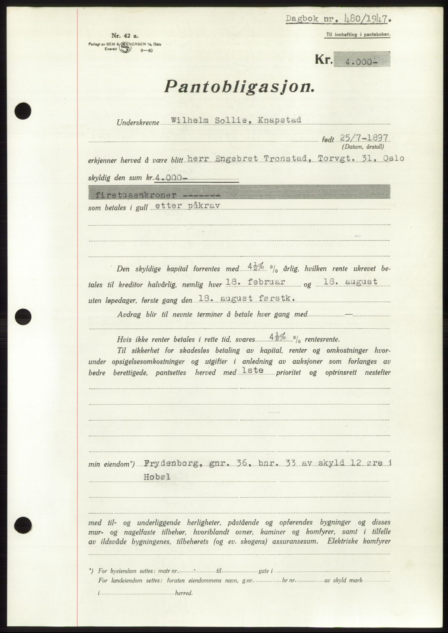 Moss sorenskriveri, SAO/A-10168: Pantebok nr. B16, 1946-1947, Dagboknr: 480/1947