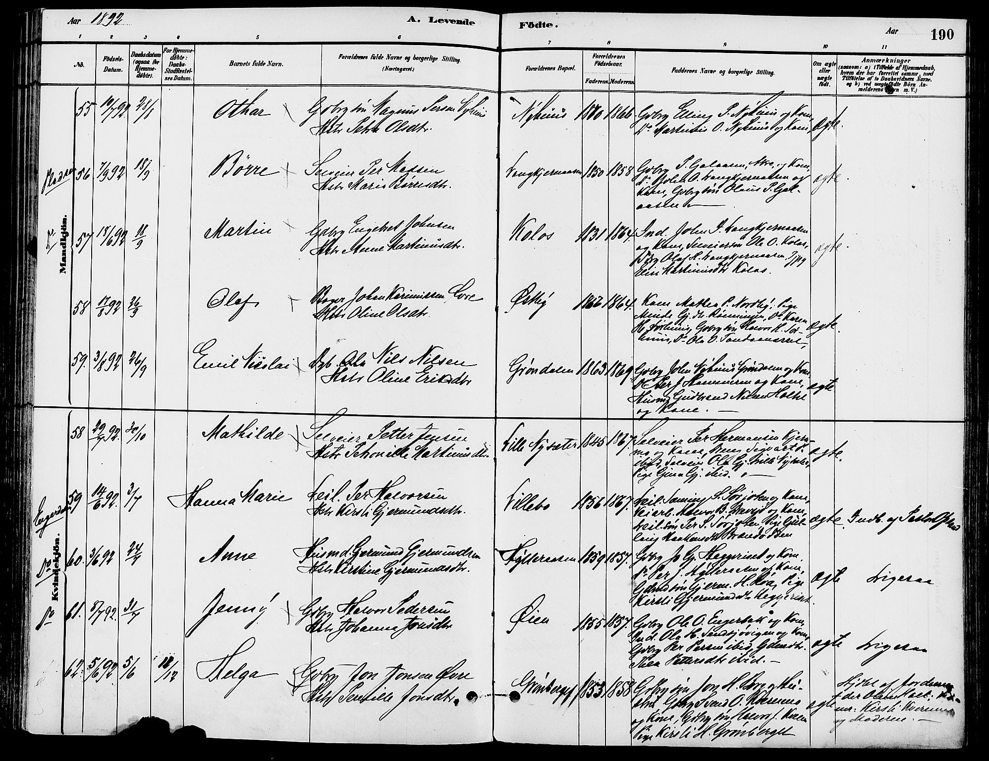 Trysil prestekontor, AV/SAH-PREST-046/H/Ha/Haa/L0008: Ministerialbok nr. 8, 1881-1897, s. 190
