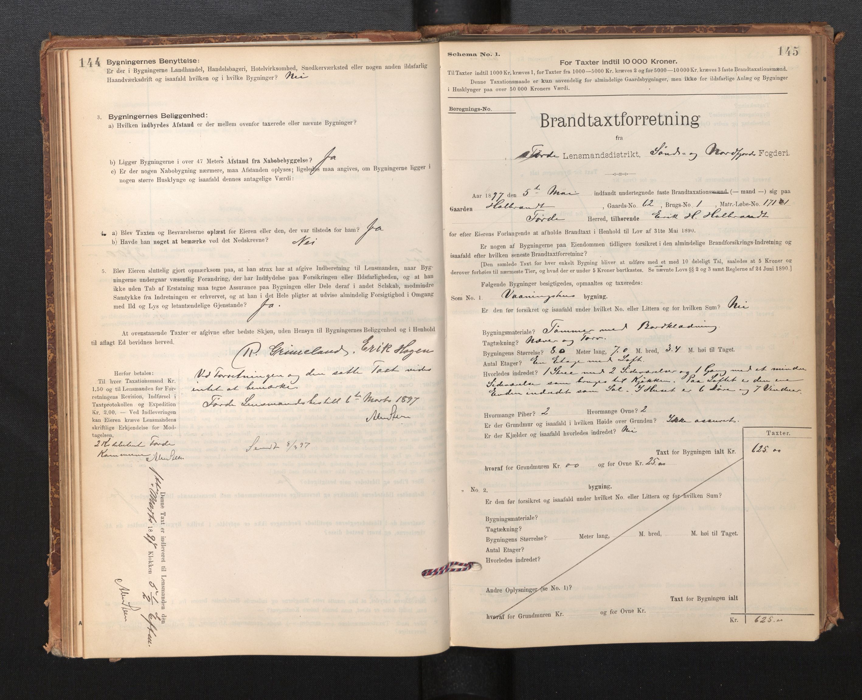 Lensmannen i Førde, AV/SAB-A-27401/0012/L0008: Branntakstprotokoll, skjematakst, 1895-1922, s. 144-145