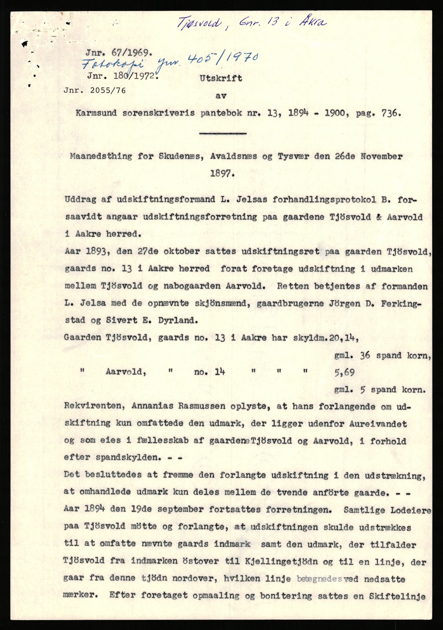 Statsarkivet i Stavanger, AV/SAST-A-101971/03/Y/Yj/L0087: Avskrifter sortert etter gårdsnavn: Tjemsland nordre - Todhammer, 1750-1930, s. 424