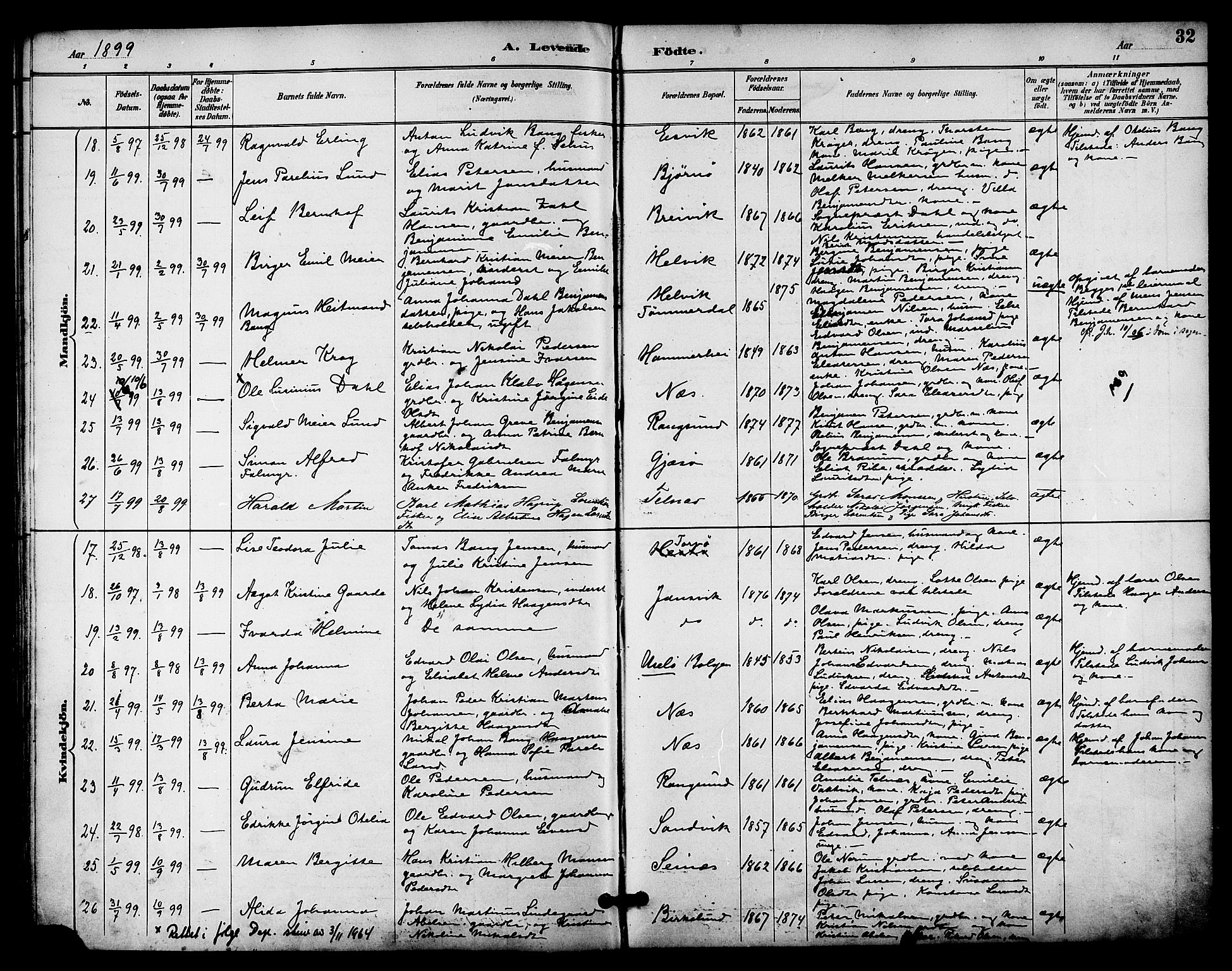 Ministerialprotokoller, klokkerbøker og fødselsregistre - Nordland, AV/SAT-A-1459/841/L0610: Ministerialbok nr. 841A14, 1890-1901, s. 32