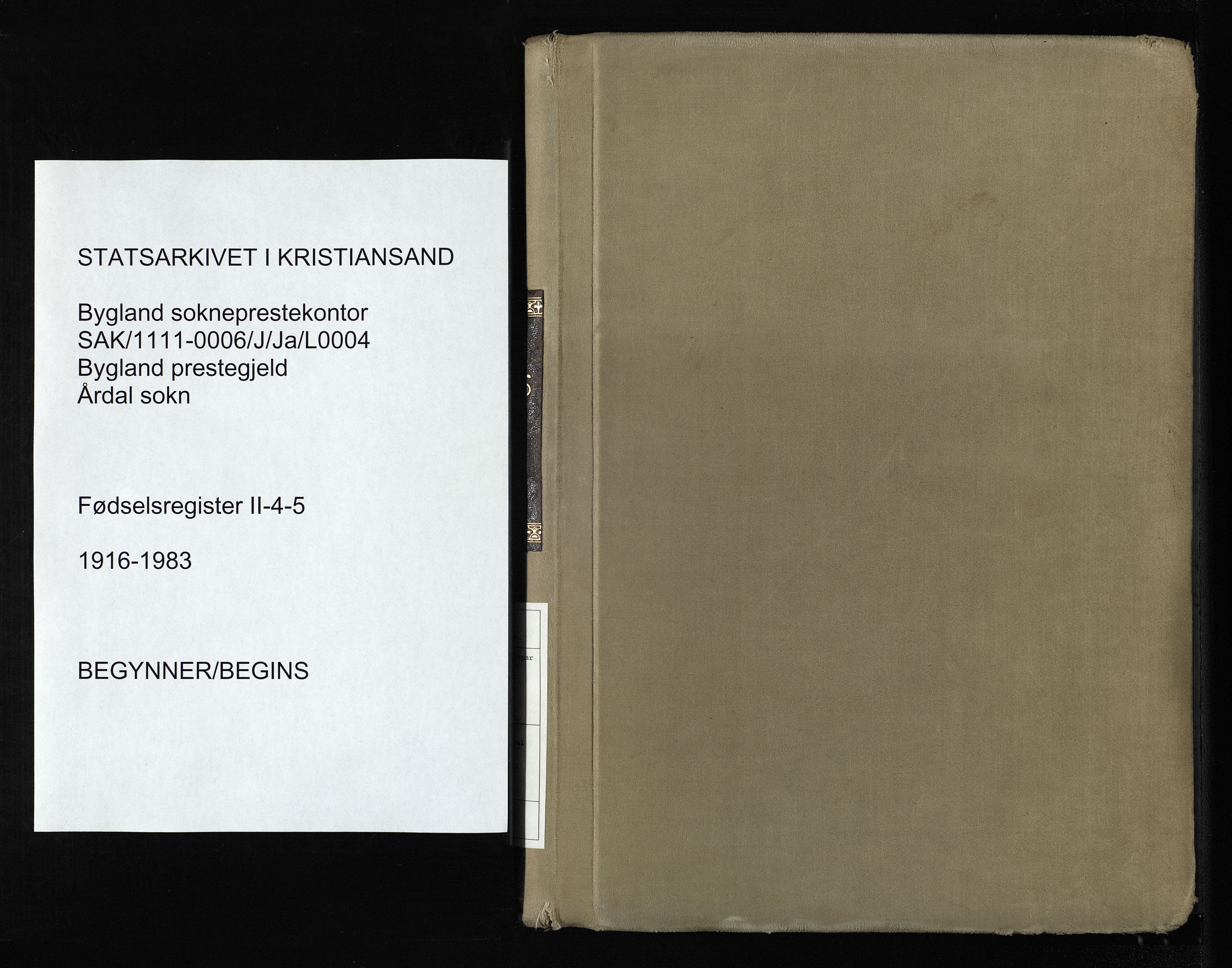 Bygland sokneprestkontor, AV/SAK-1111-0006/J/Ja/L0004: Fødselsregister nr. II.4.5, 1916-1983