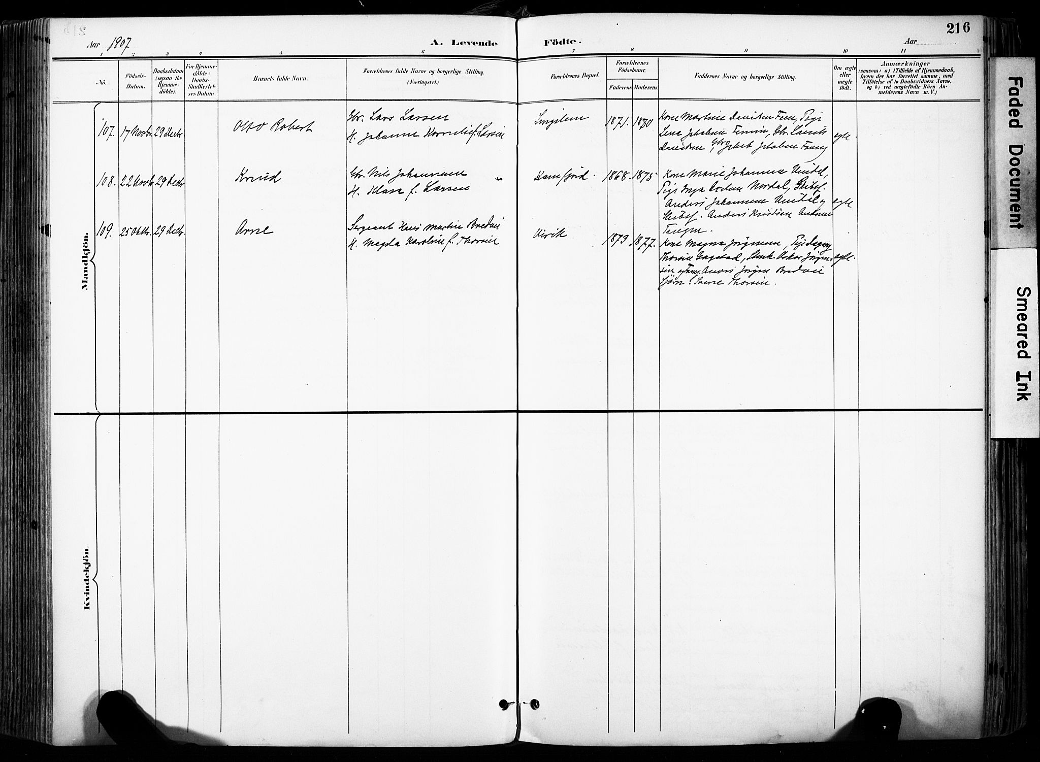 Sandar kirkebøker, AV/SAKO-A-243/F/Fa/L0014: Ministerialbok nr. 14, 1896-1909, s. 216