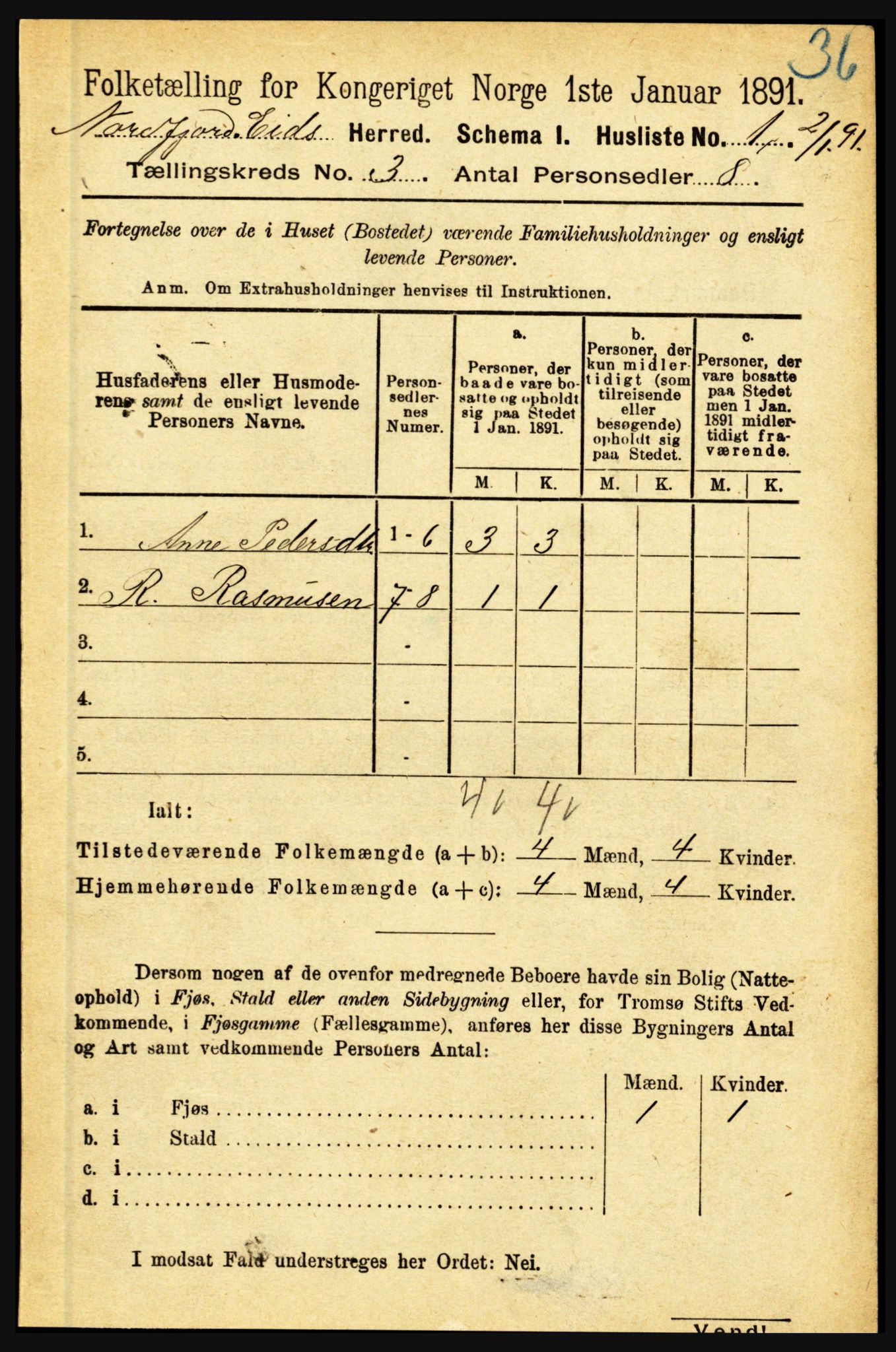 RA, Folketelling 1891 for 1443 Eid herred, 1891, s. 488