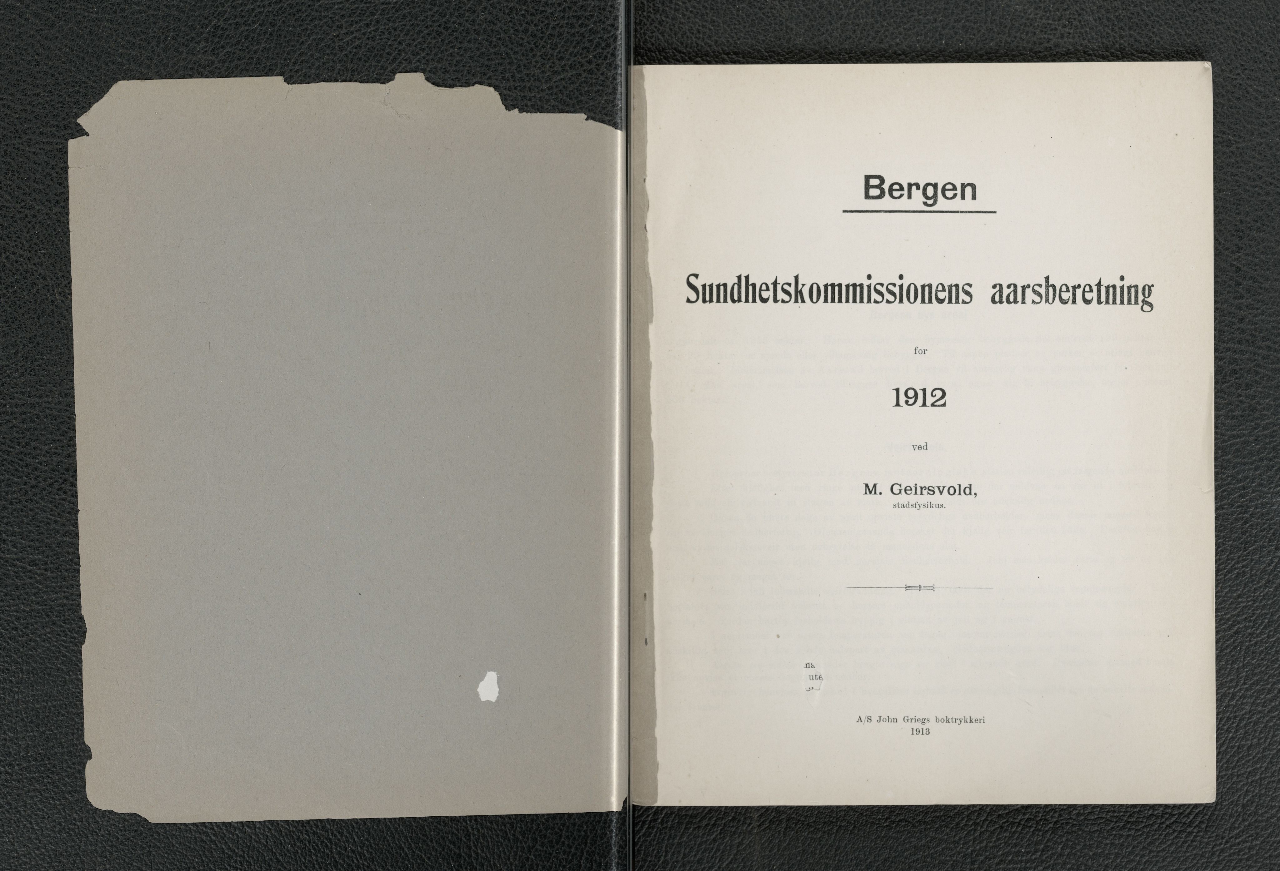 Bergen kommune, Sunnhetsvesen (Bergen helseråd), BBA/A-2617/X/Xa/L0005: Årsmelding, 1912