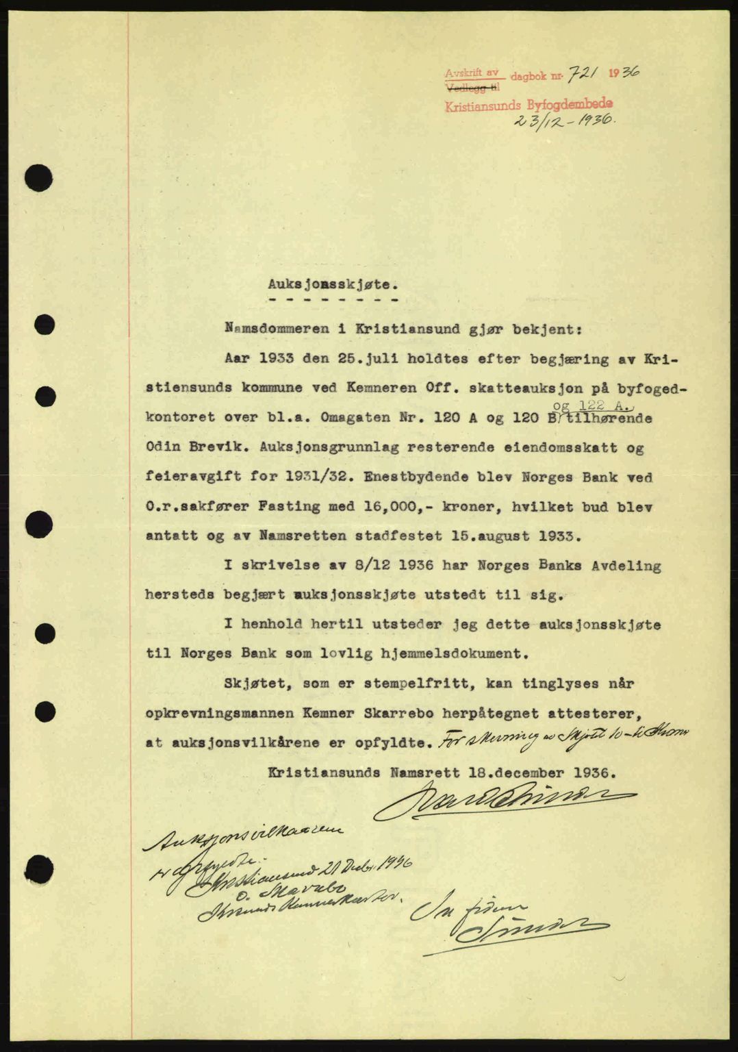 Kristiansund byfogd, AV/SAT-A-4587/A/27: Pantebok nr. 30, 1936-1941, Dagboknr: 721/1936