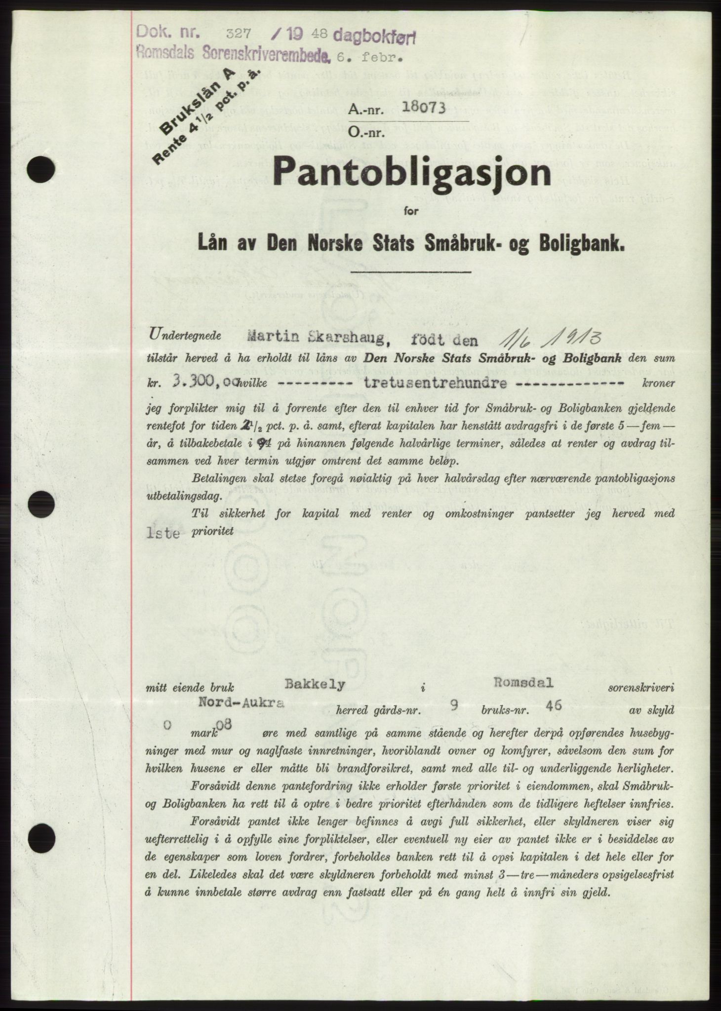 Romsdal sorenskriveri, SAT/A-4149/1/2/2C: Pantebok nr. B3, 1946-1948, Dagboknr: 327/1948