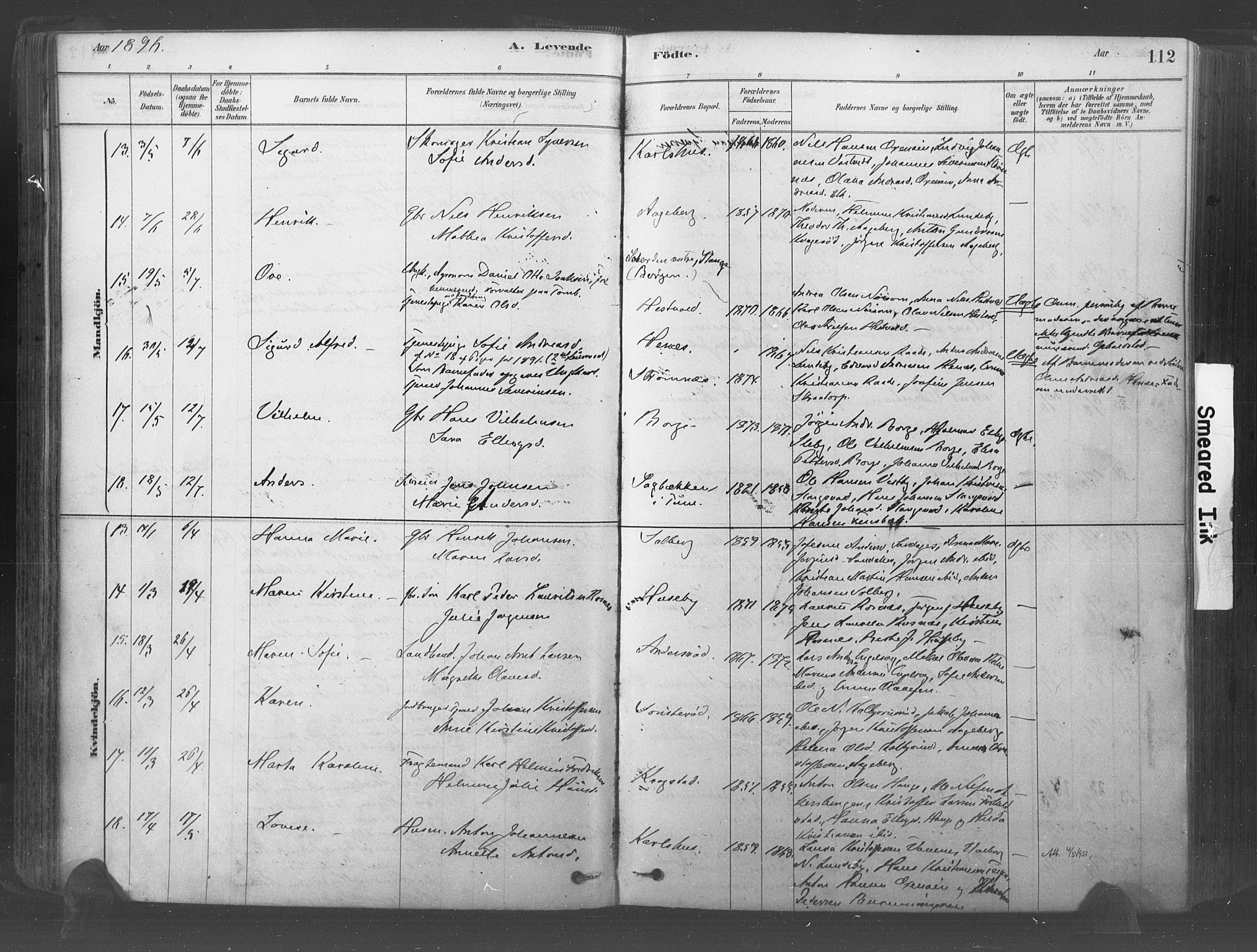 Råde prestekontor kirkebøker, AV/SAO-A-2009/F/Fa/L0007: Ministerialbok nr. 7, 1878-1902, s. 112