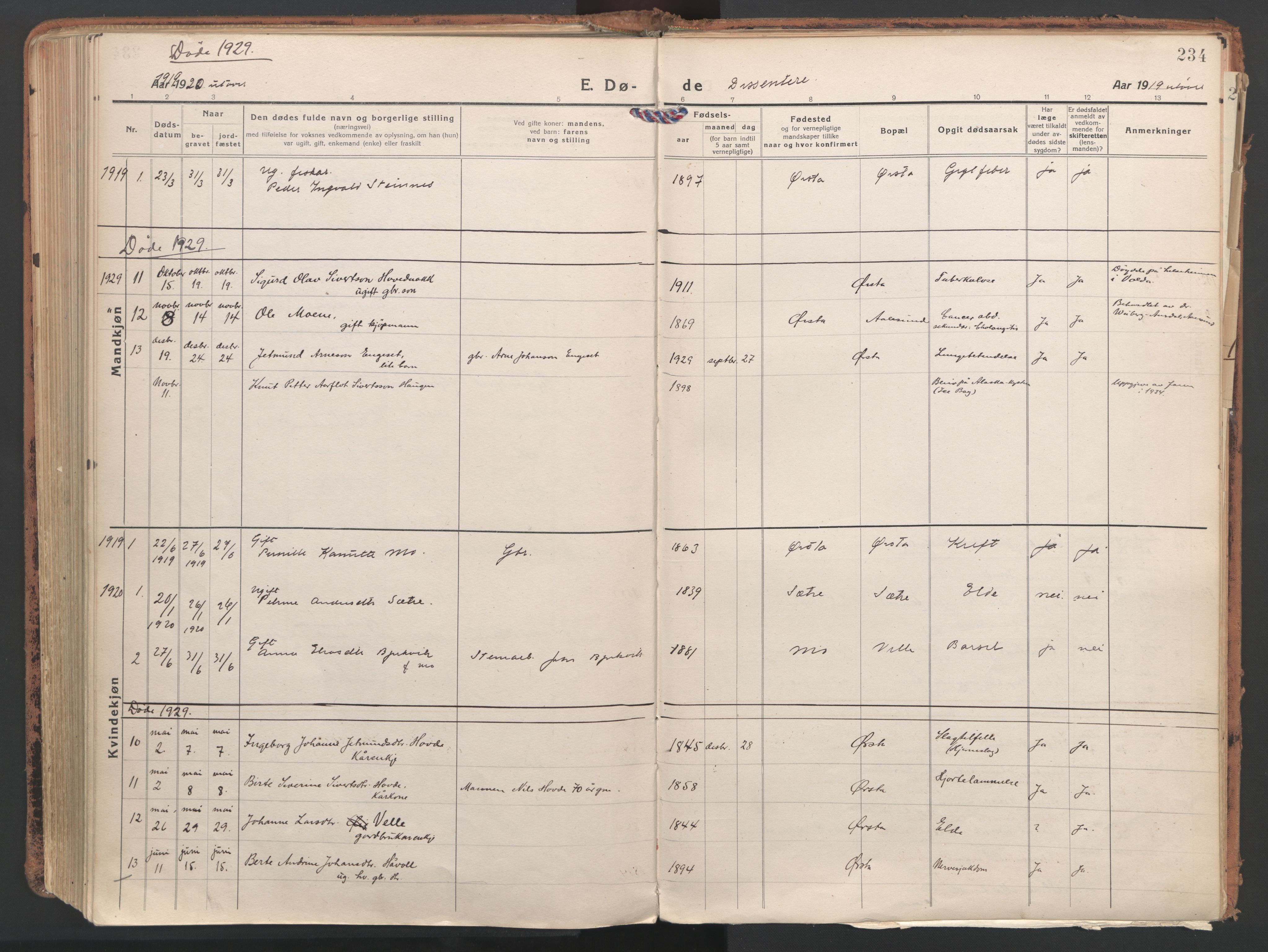 Ministerialprotokoller, klokkerbøker og fødselsregistre - Møre og Romsdal, SAT/A-1454/513/L0180: Ministerialbok nr. 513A07, 1919-1929, s. 234