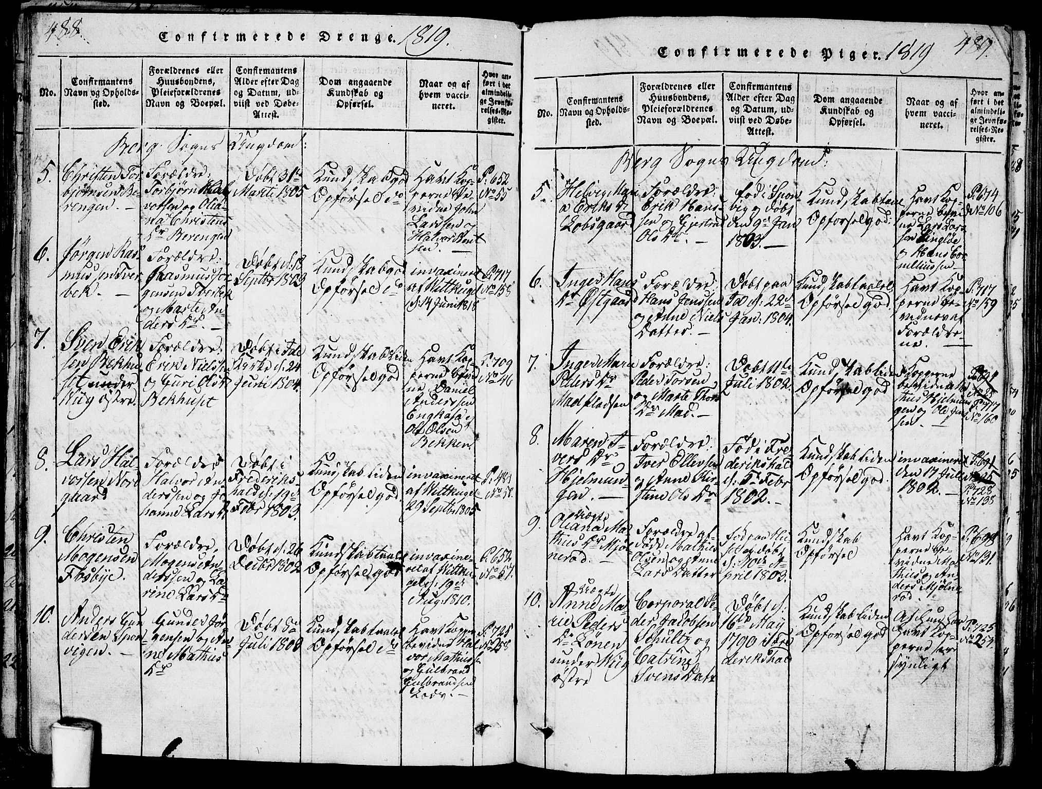 Berg prestekontor Kirkebøker, SAO/A-10902/G/Ga/L0001: Klokkerbok nr. I 1, 1815-1832, s. 488-489