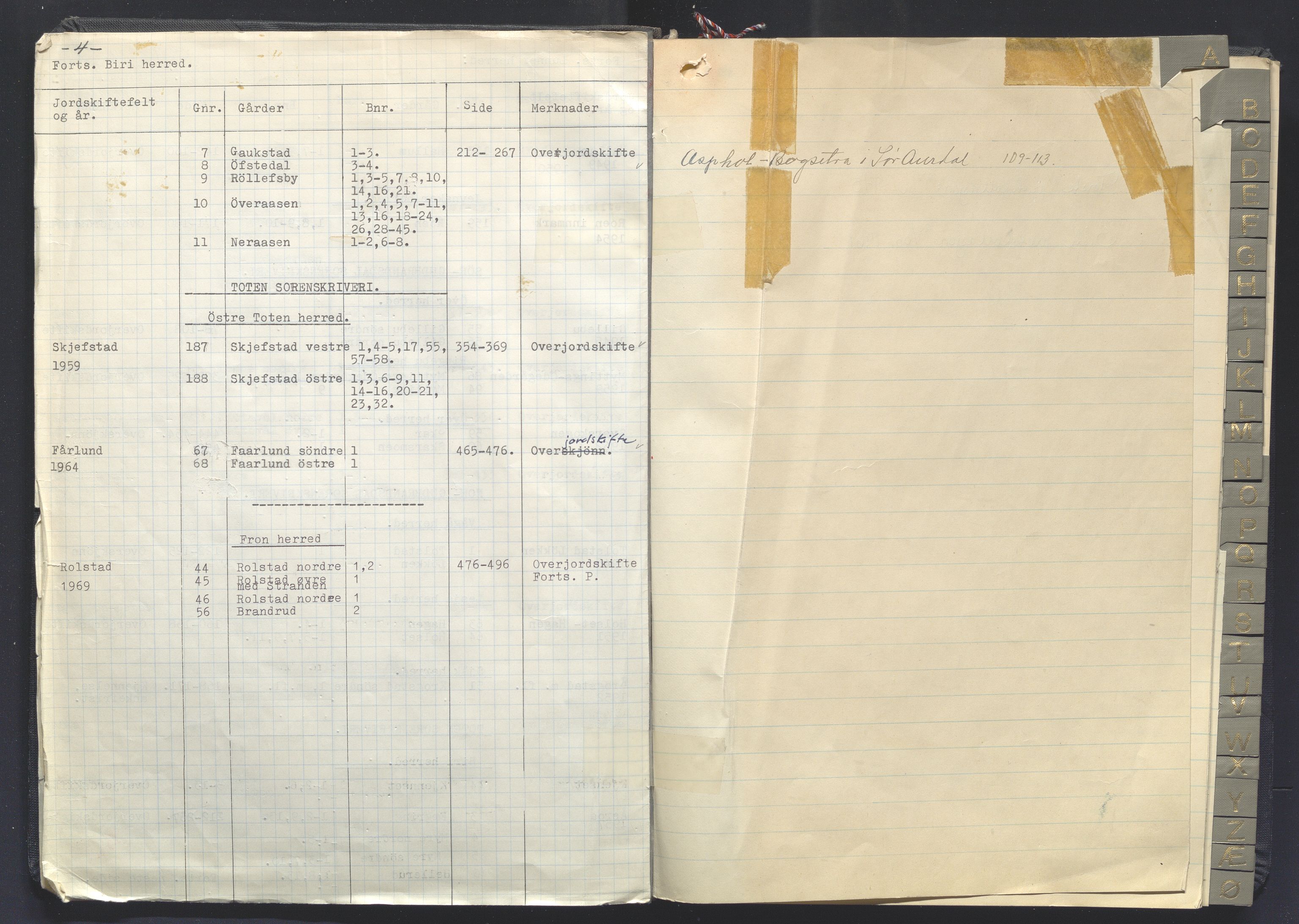 Utskiftningsformannen i Oppland fylke, SAH/JORDSKIFTEO-001/G/Ga/L0013/0002: Rettsbøker / Rettsbok - protokoll nr. 30, 1943-1969