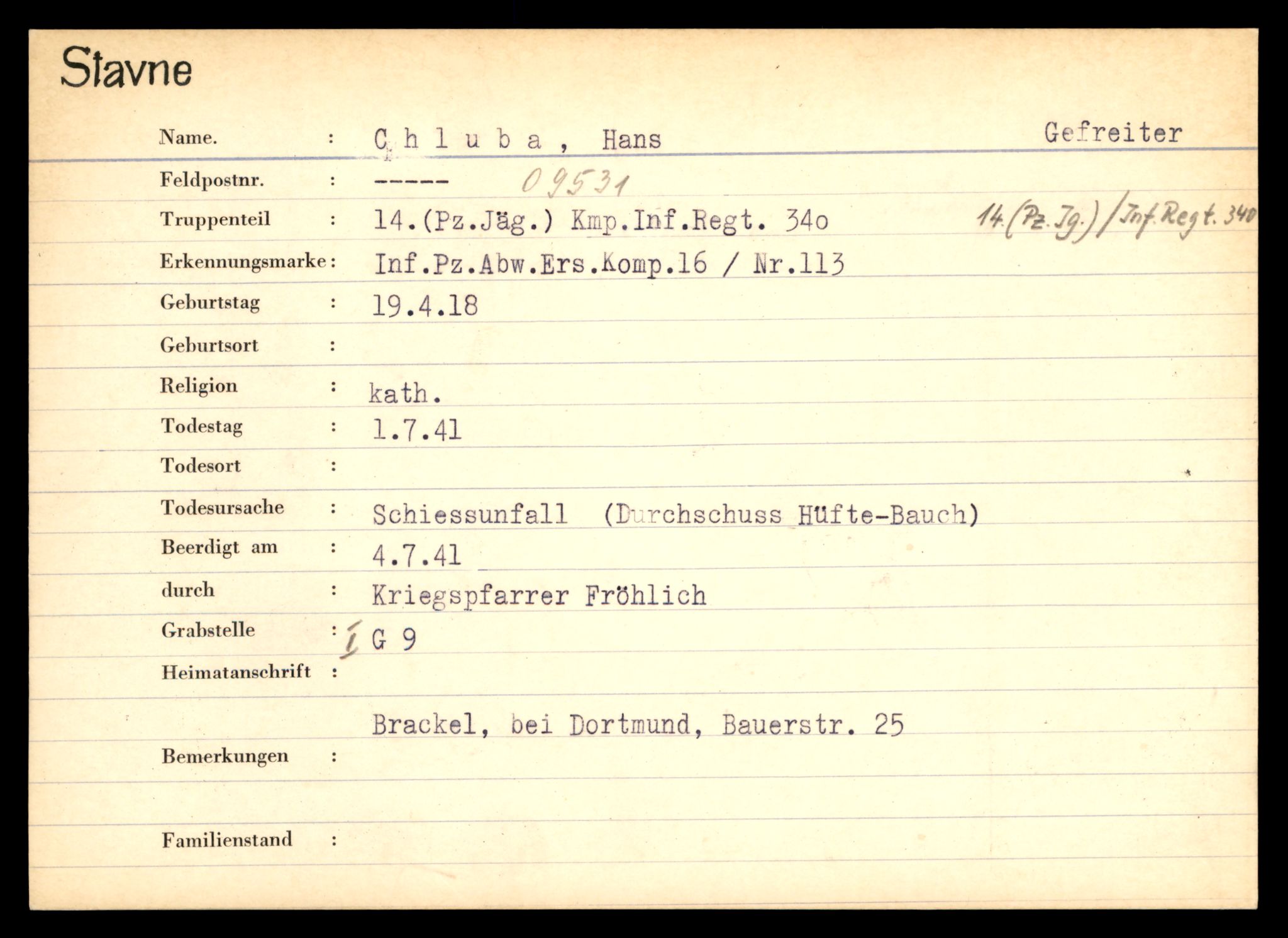 Distriktskontoret for krigsgraver, SAT/A-5030/E/L0003: Kasett/kartotek over tysk Krigskirkegård Stavne, 1945, s. 187