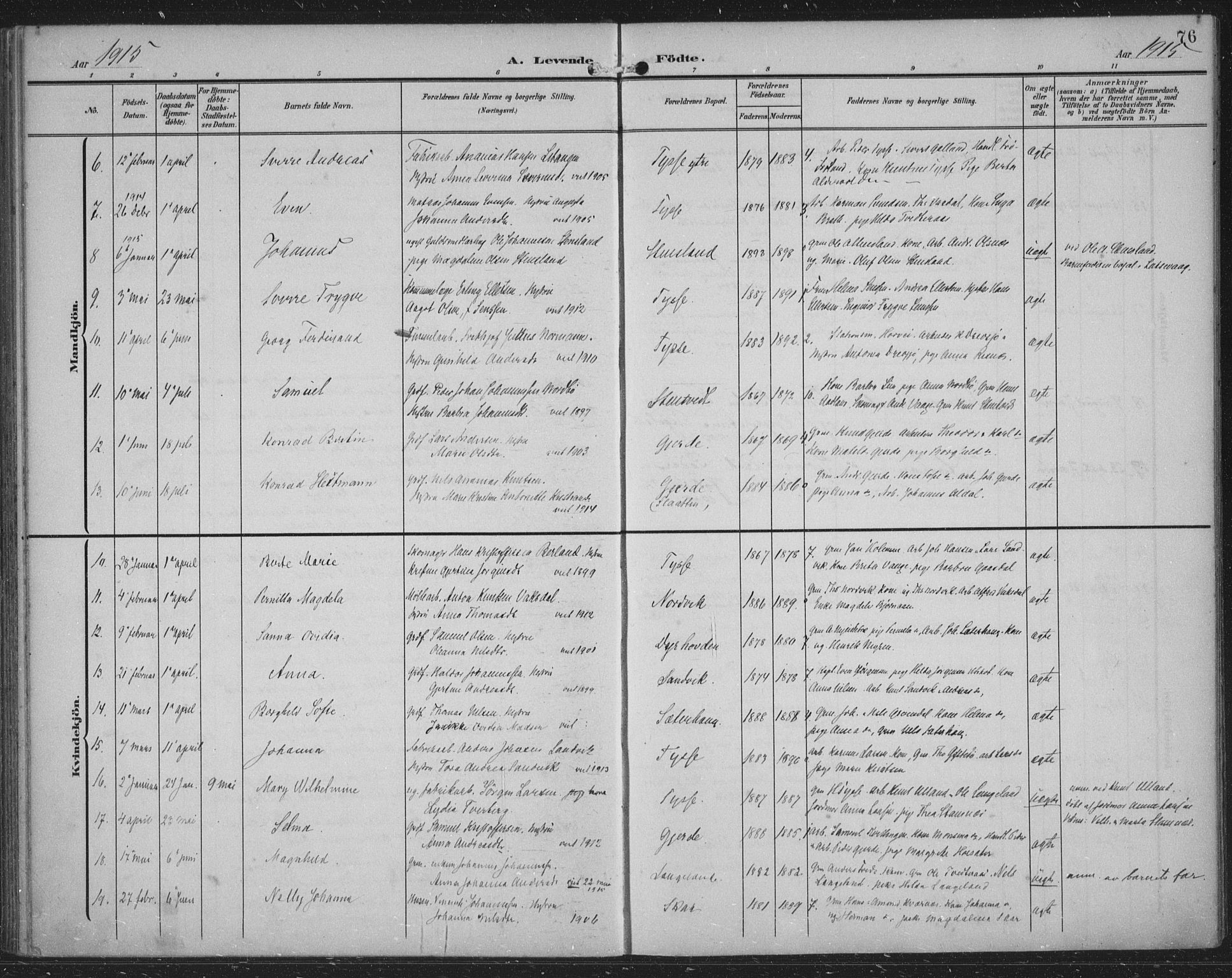 Samnanger Sokneprestembete, AV/SAB-A-77501/H/Haa: Ministerialbok nr. A 2, 1902-1918, s. 76