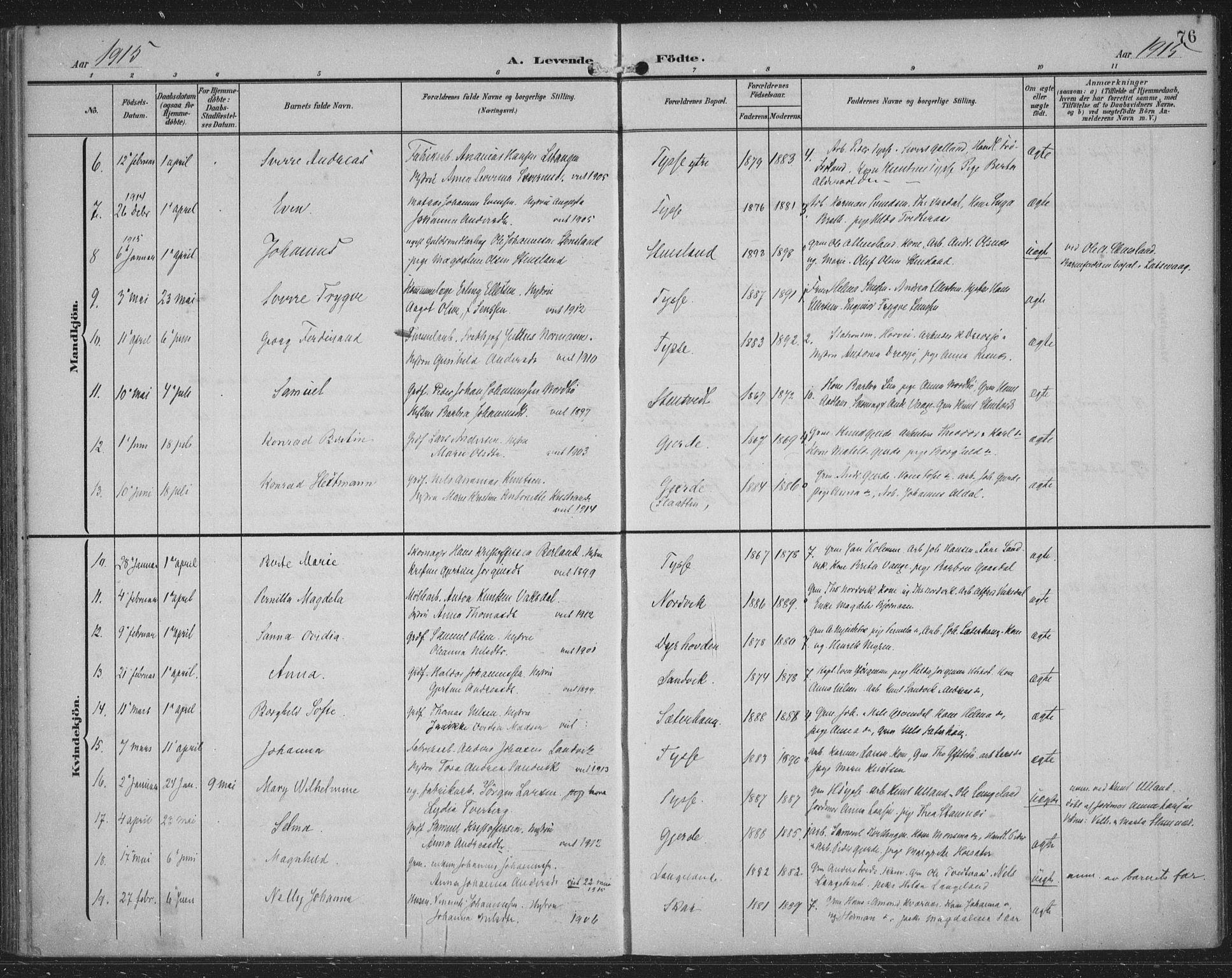 Samnanger Sokneprestembete, AV/SAB-A-77501/H/Haa: Ministerialbok nr. A 2, 1902-1918, s. 76