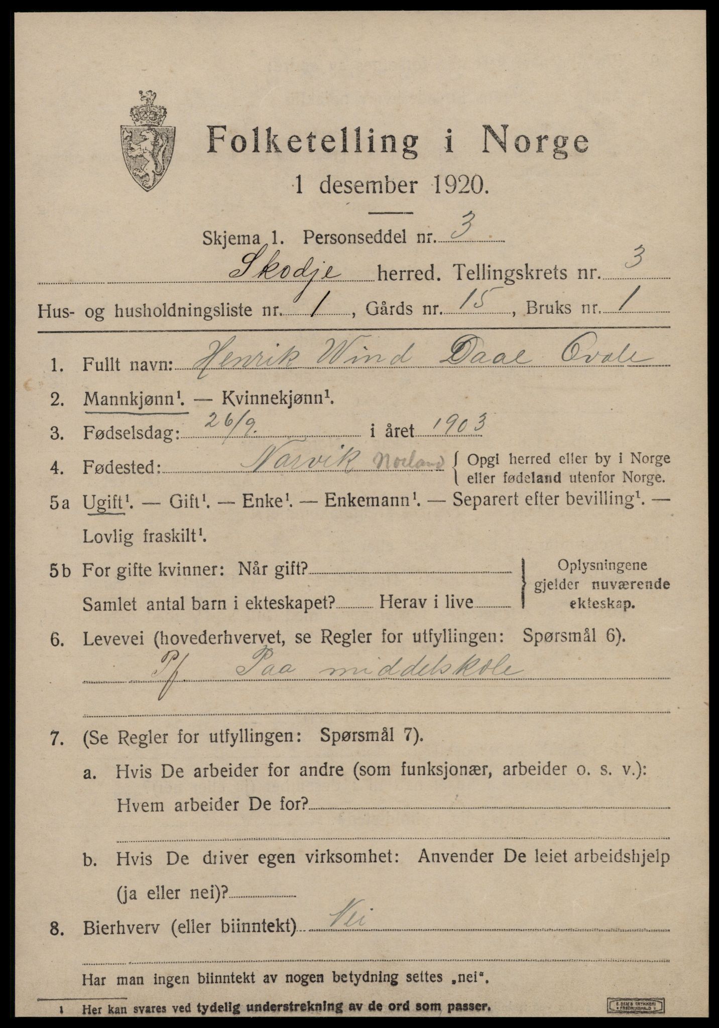 SAT, Folketelling 1920 for 1529 Skodje herred, 1920, s. 1413