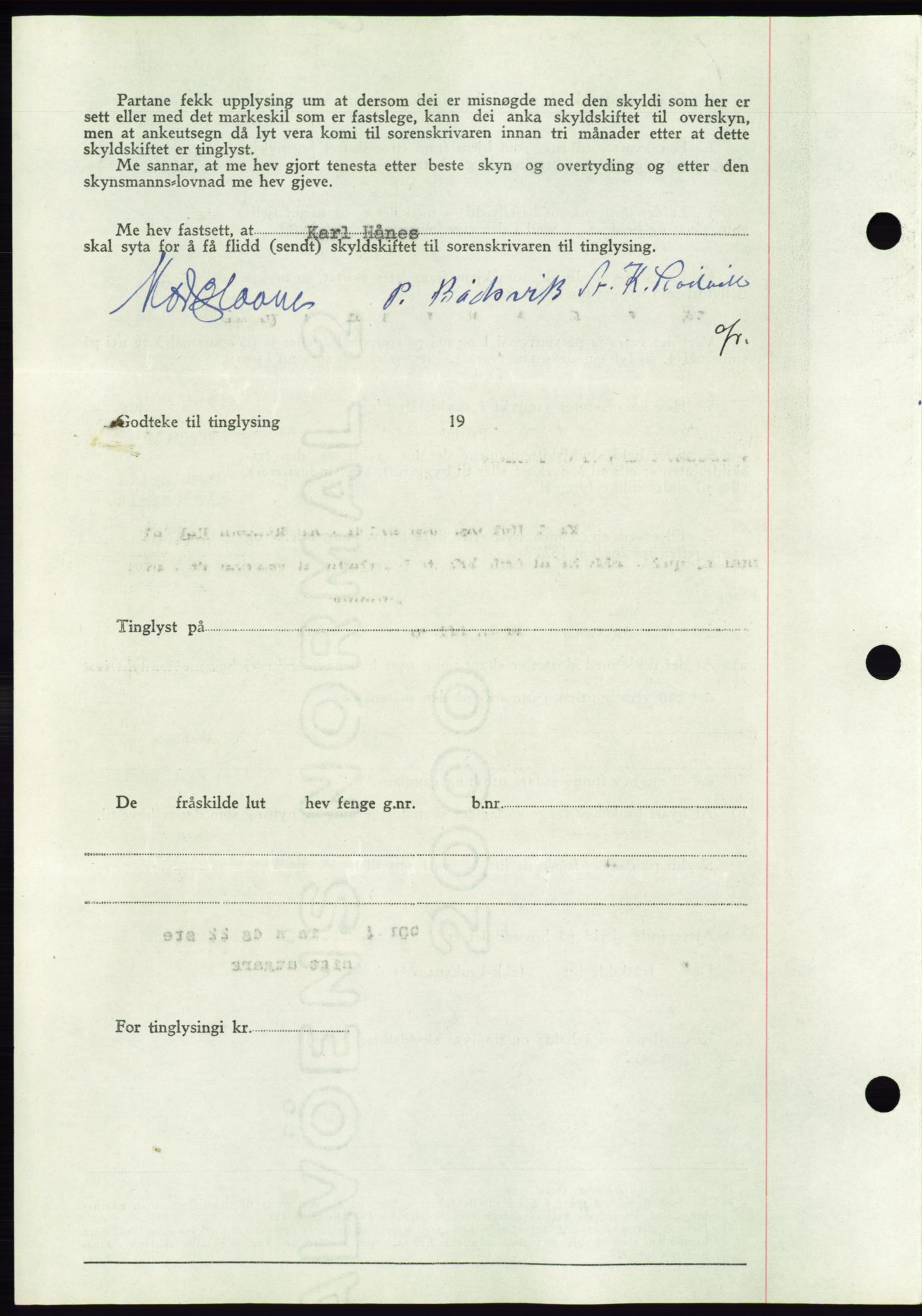 Søre Sunnmøre sorenskriveri, AV/SAT-A-4122/1/2/2C/L0075: Pantebok nr. 1A, 1943-1943, Dagboknr: 257/1943