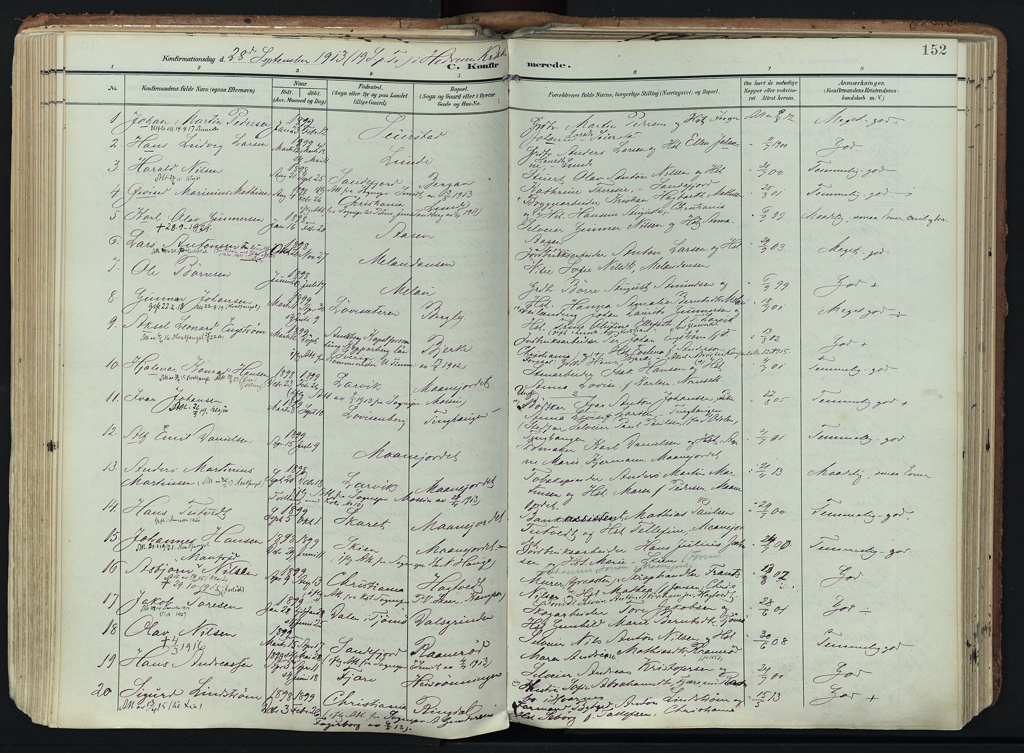 Hedrum kirkebøker, AV/SAKO-A-344/F/Fa/L0010: Ministerialbok nr. I 10, 1904-1918, s. 152