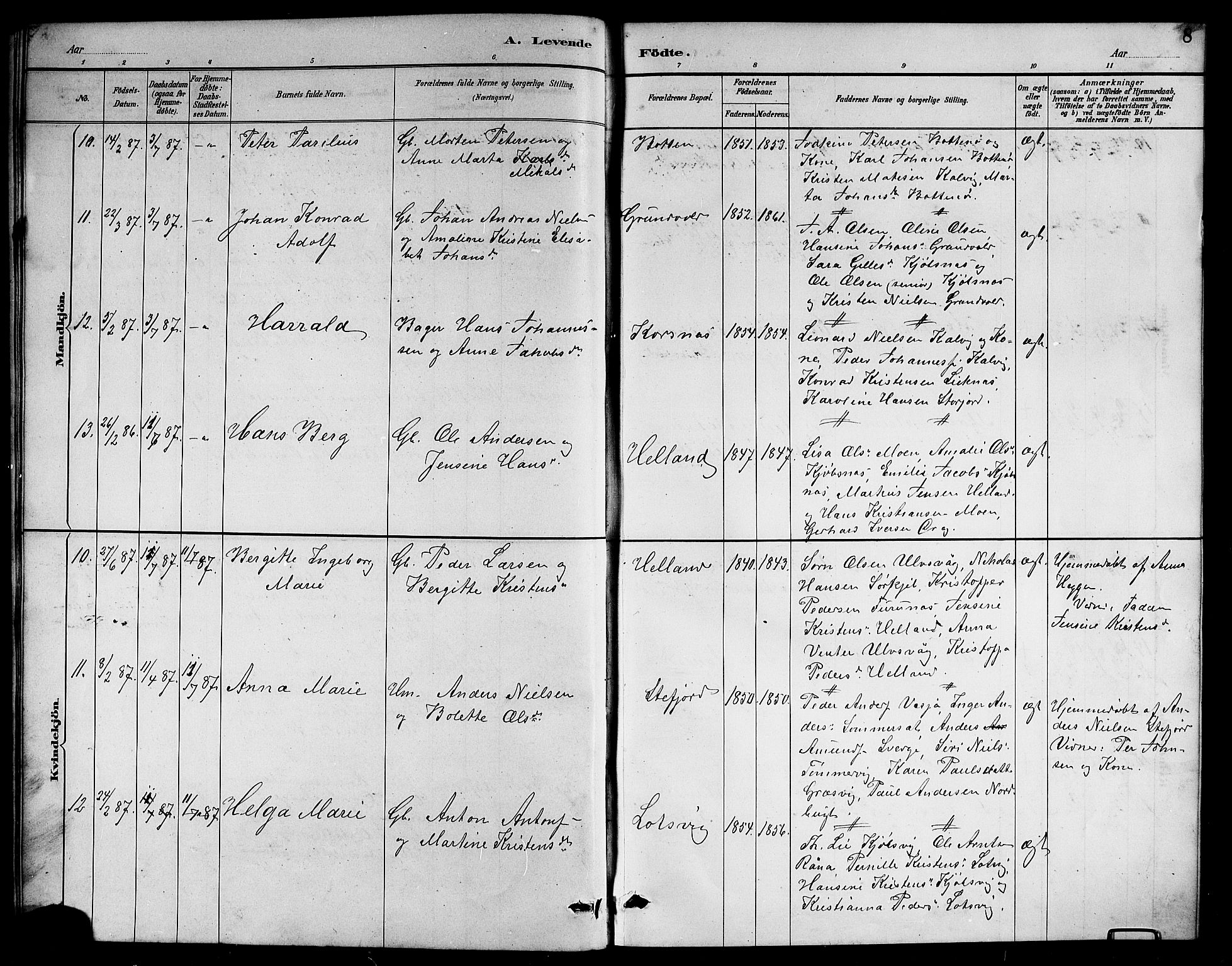 Ministerialprotokoller, klokkerbøker og fødselsregistre - Nordland, AV/SAT-A-1459/861/L0876: Klokkerbok nr. 861C02, 1887-1903, s. 8