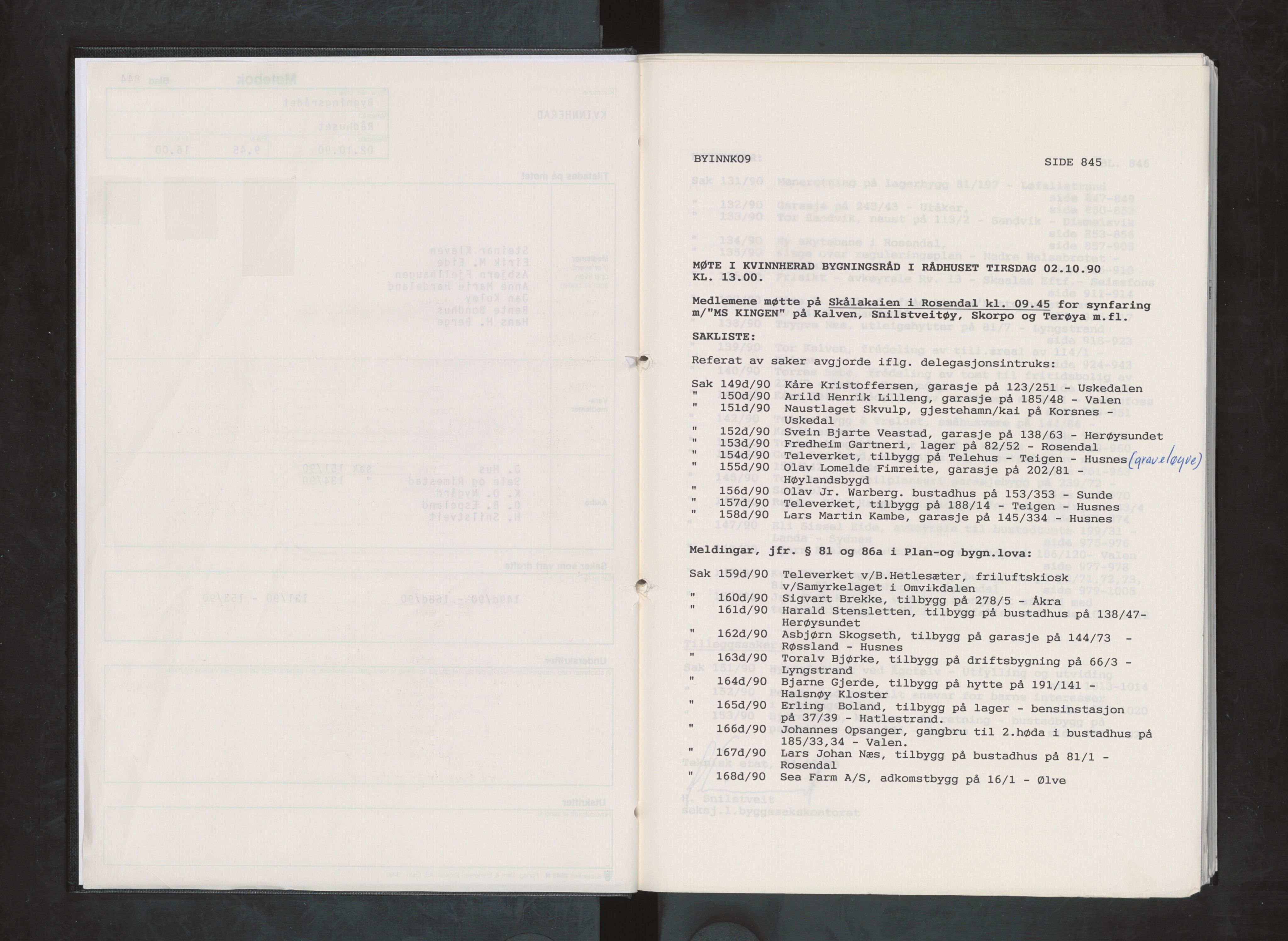 Kvinnherad kommune. Bygningsrådet , IKAH/1224-511/A/Aa/L0068: Møtebok for Kvinnherad bygningsråd, 1990