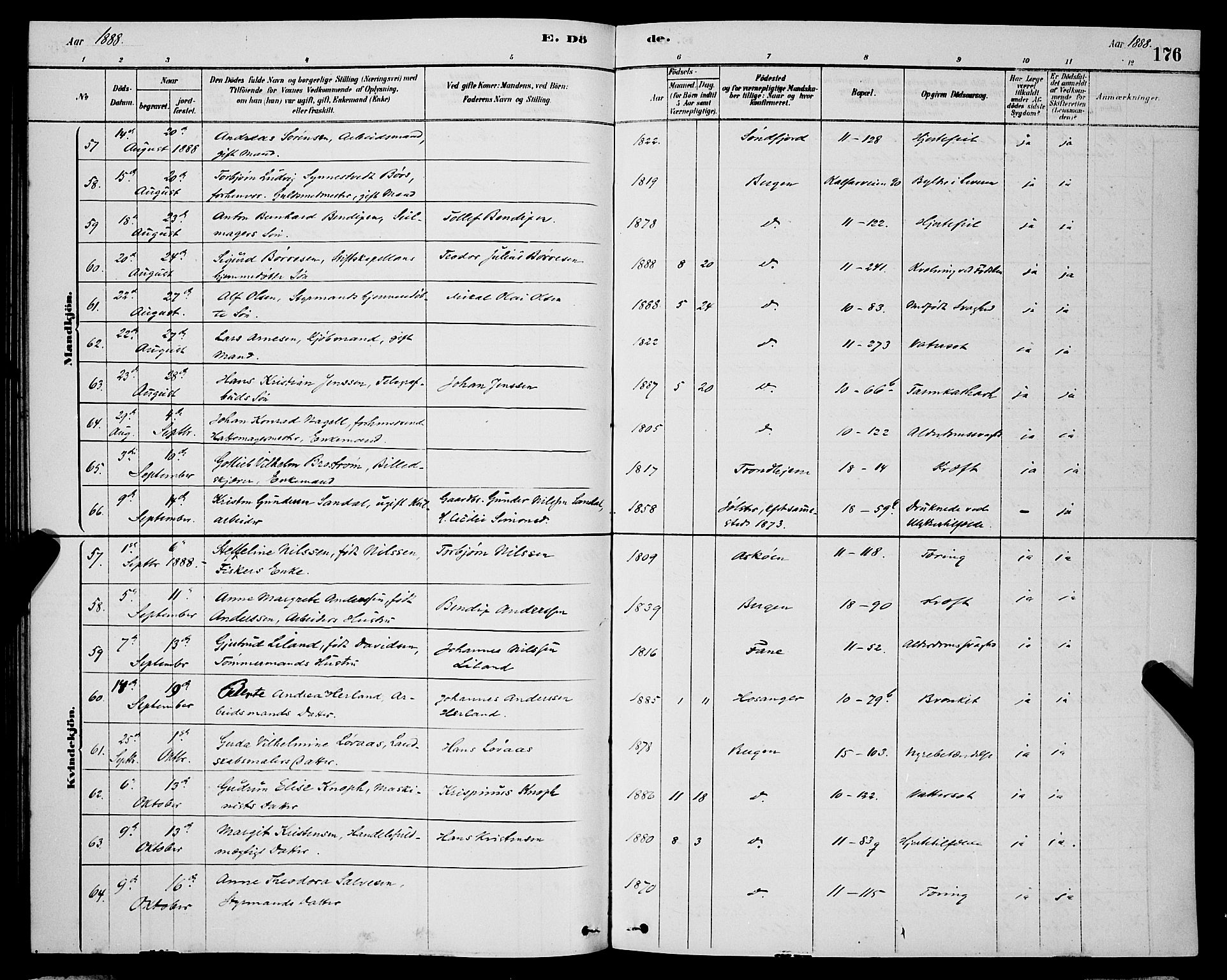 Domkirken sokneprestembete, AV/SAB-A-74801/H/Hab/L0041: Klokkerbok nr. E 5, 1878-1900, s. 176