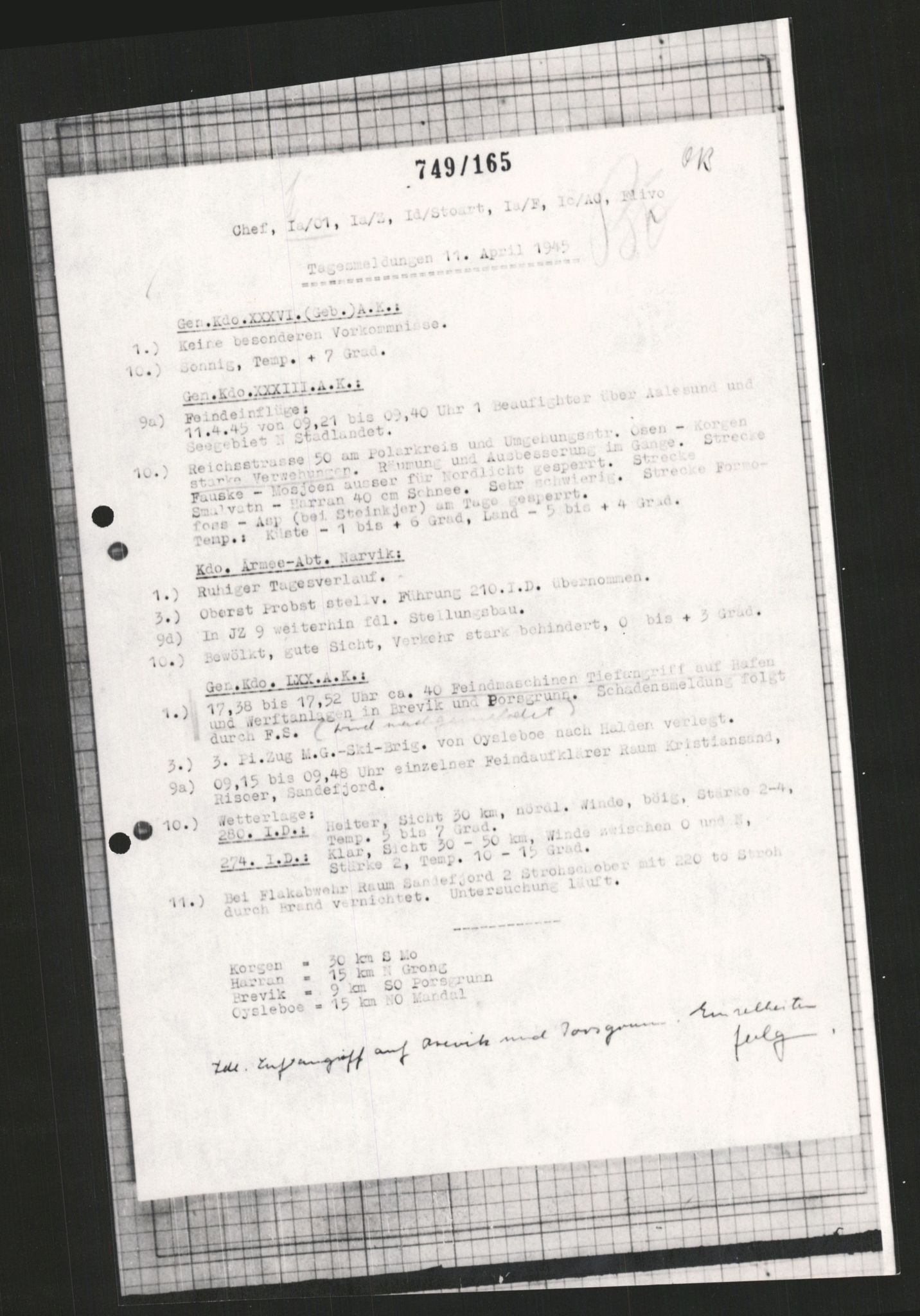 Forsvarets Overkommando. 2 kontor. Arkiv 11.4. Spredte tyske arkivsaker, AV/RA-RAFA-7031/D/Dar/Dara/L0009: Krigsdagbøker for 20. Gebirgs-Armee-Oberkommando (AOK 20), 1940-1945, s. 190