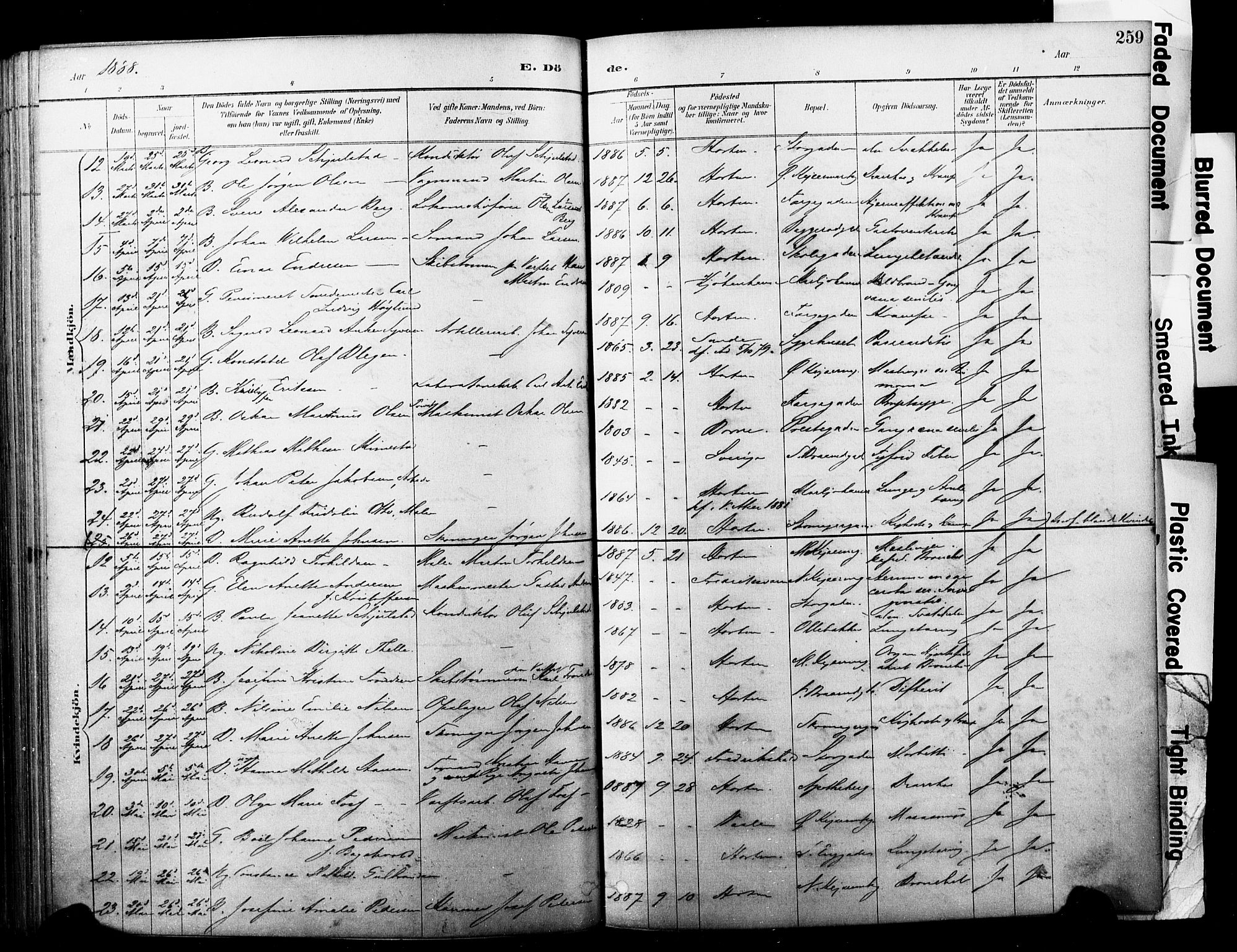 Horten kirkebøker, AV/SAKO-A-348/F/Fa/L0004: Ministerialbok nr. 4, 1888-1895, s. 259