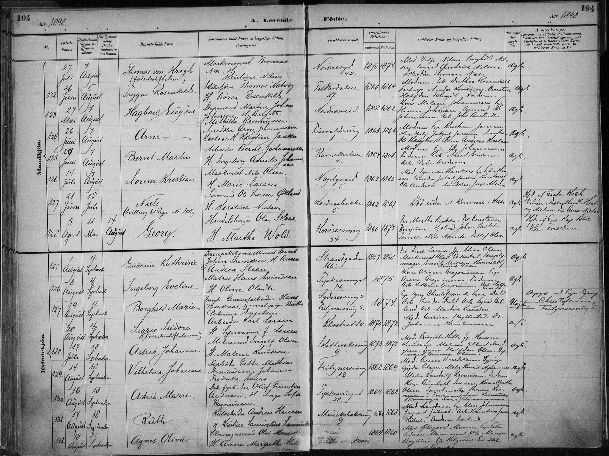 Nykirken Sokneprestembete, AV/SAB-A-77101/H/Haa/L0018: Ministerialbok nr. B 6, 1895-1903, s. 104