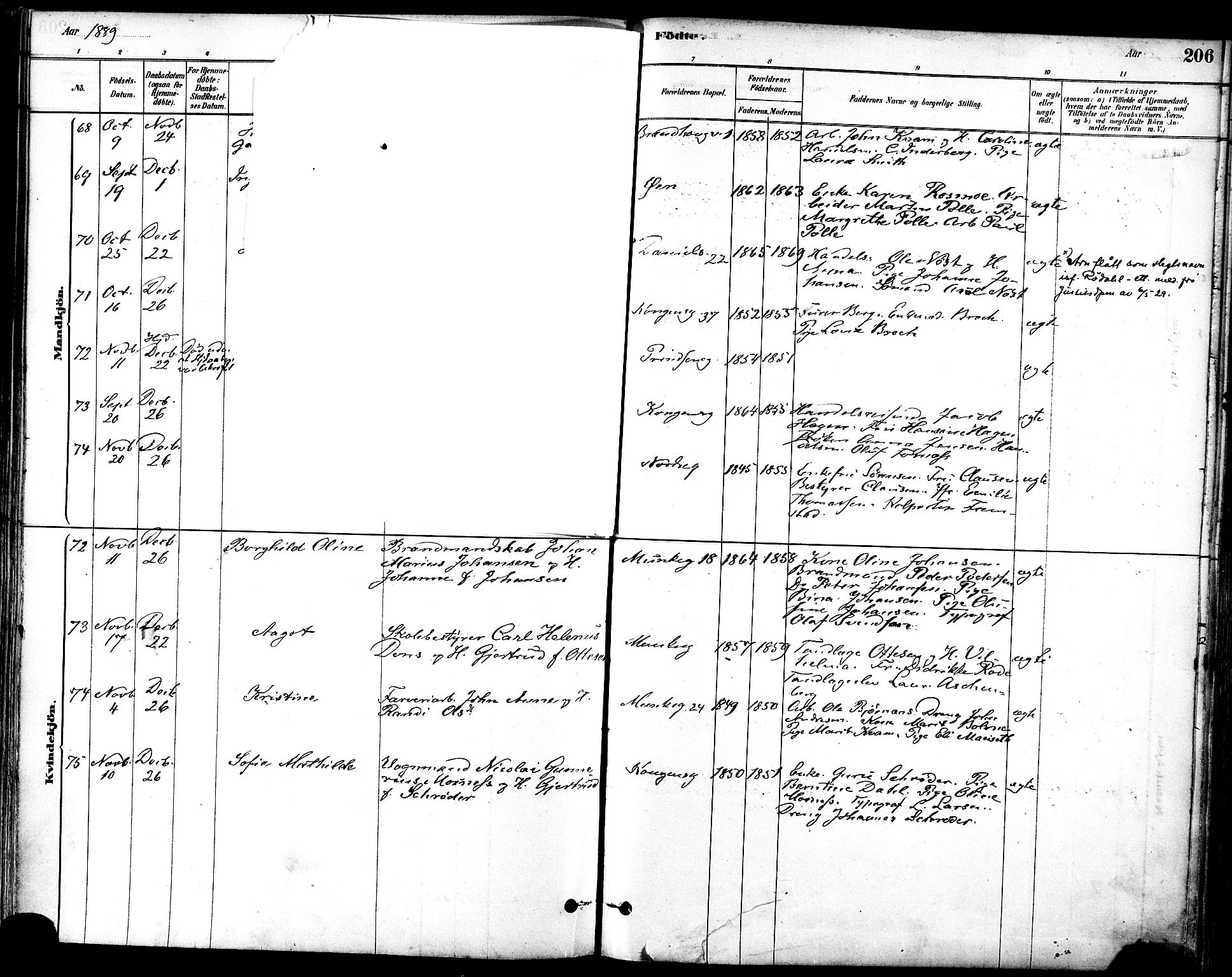 Ministerialprotokoller, klokkerbøker og fødselsregistre - Sør-Trøndelag, SAT/A-1456/601/L0057: Ministerialbok nr. 601A25, 1877-1891, s. 206