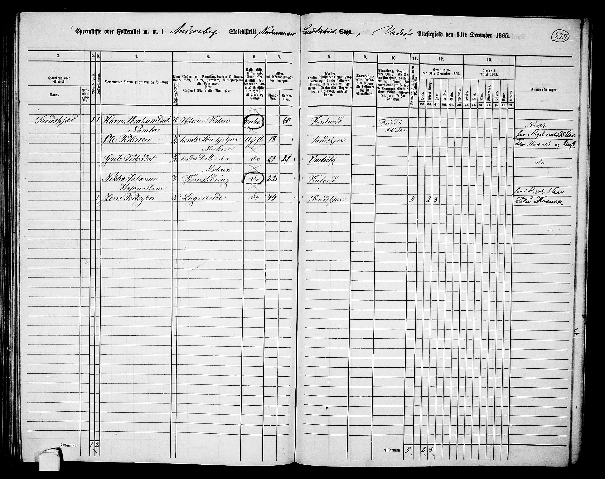 RA, Folketelling 1865 for 2029L Vadsø prestegjeld, Nord-Varanger sokn, 1865, s. 51