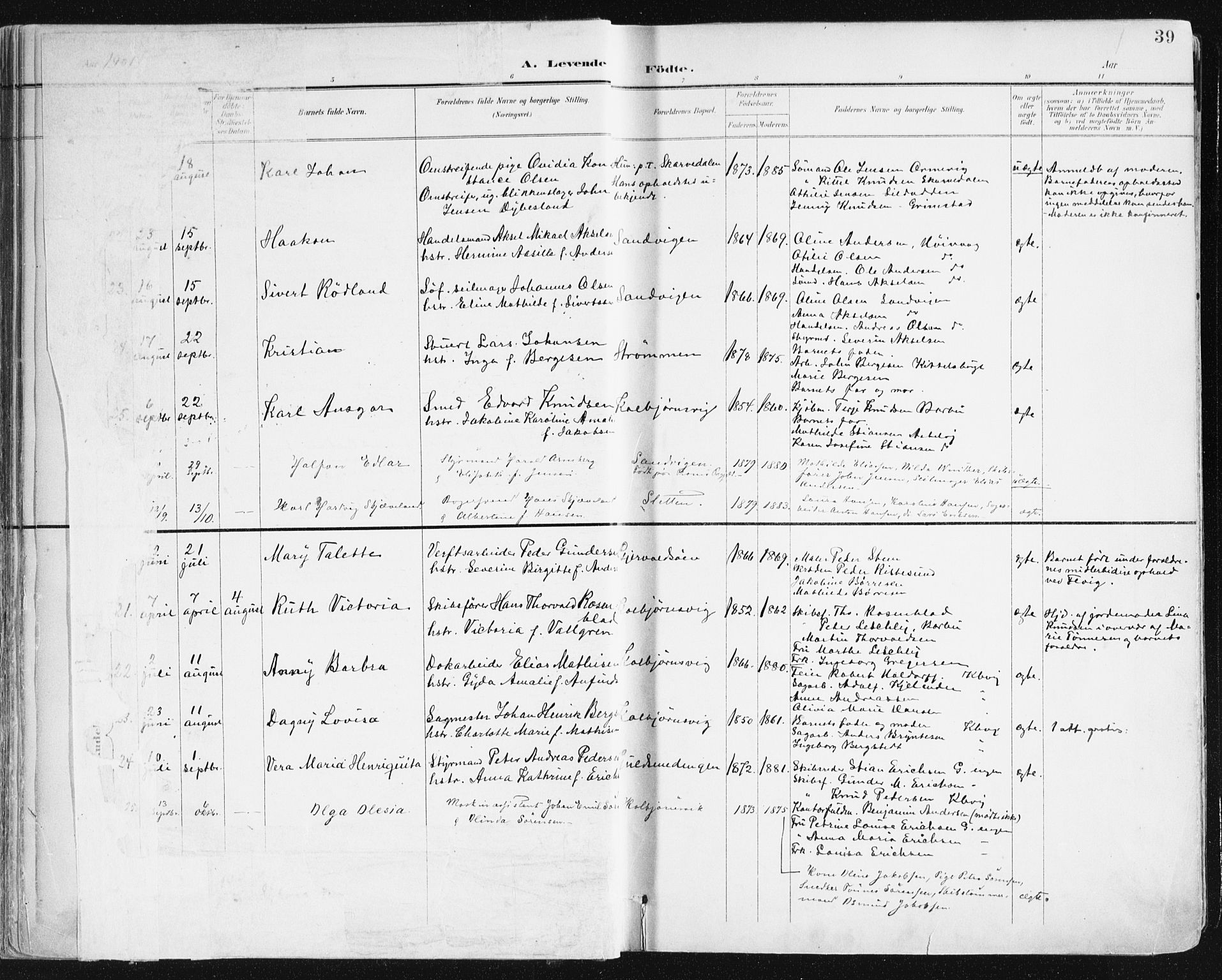 Hisøy sokneprestkontor, AV/SAK-1111-0020/F/Fa/L0004: Ministerialbok nr. A 4, 1895-1917, s. 39