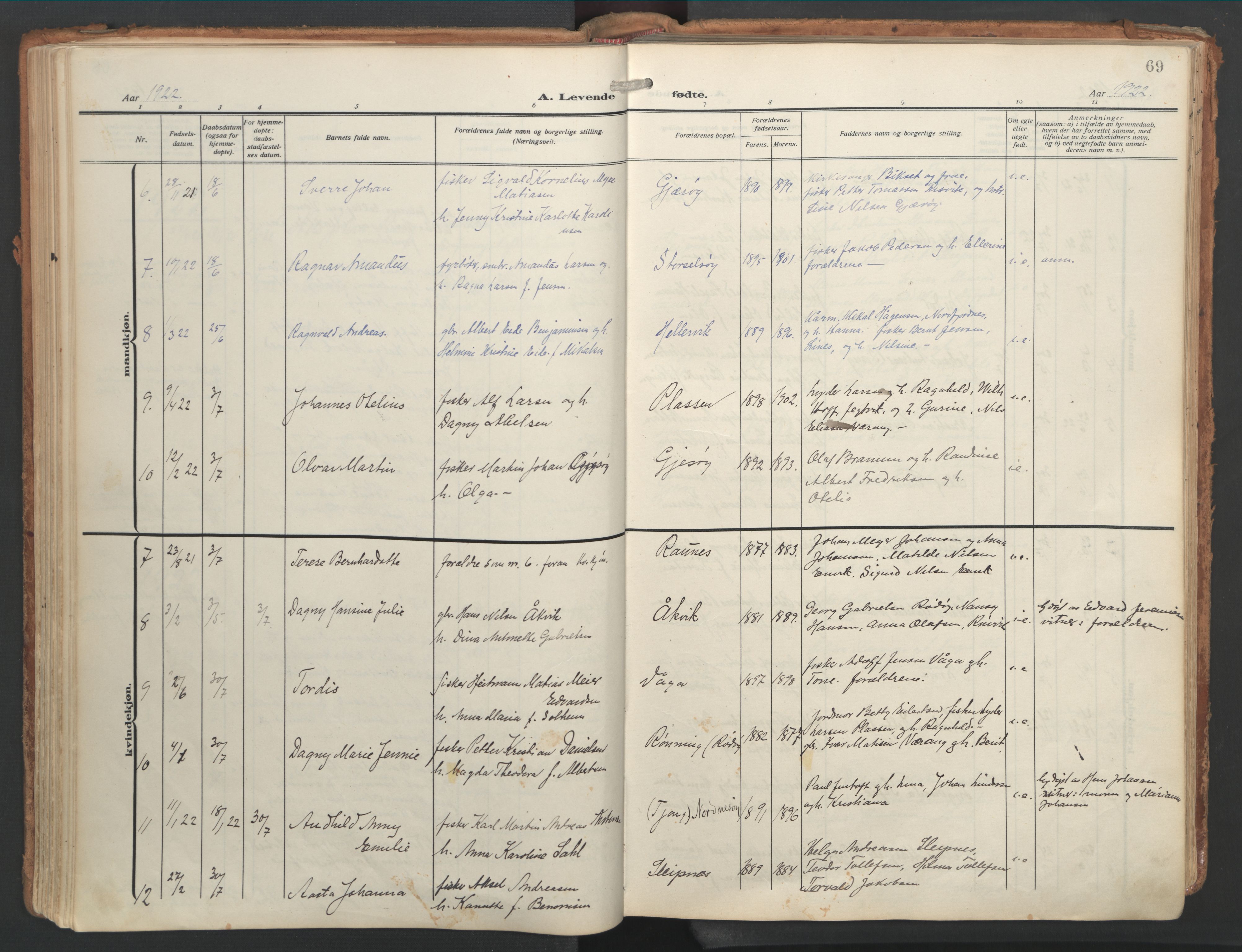 Ministerialprotokoller, klokkerbøker og fødselsregistre - Nordland, AV/SAT-A-1459/841/L0614: Ministerialbok nr. 841A17, 1911-1925, s. 69
