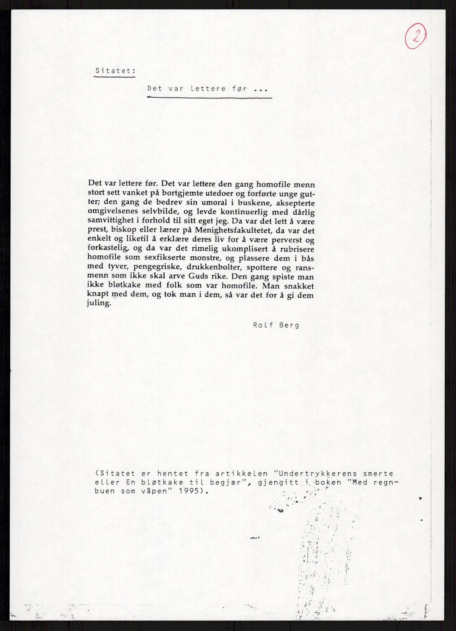 Det Norske Forbundet av 1948/Landsforeningen for Lesbisk og Homofil Frigjøring, AV/RA-PA-1216/A/Ag/L0002: "Vi løsnet et skred", 1959-1995, s. 16