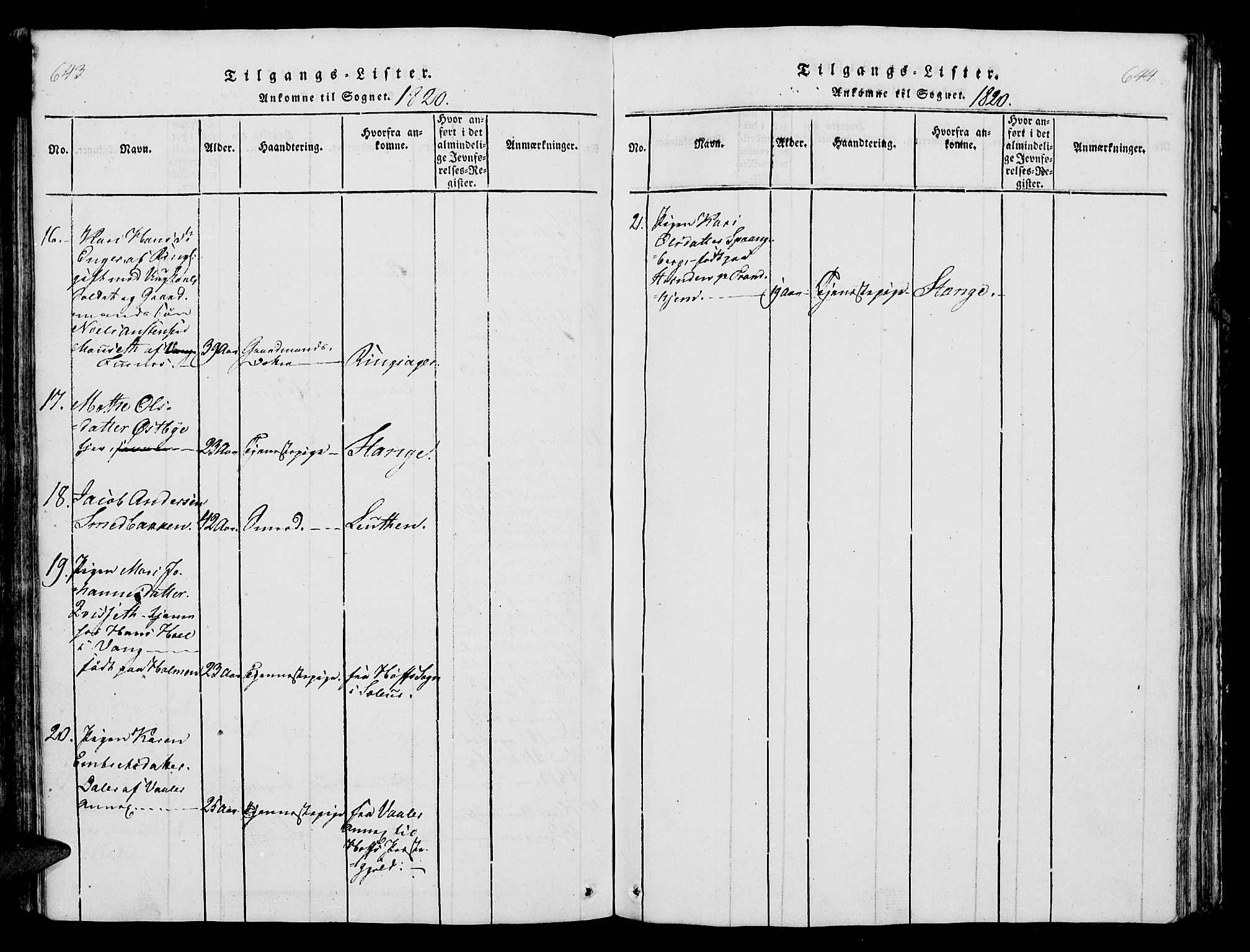 Vang prestekontor, Hedmark, AV/SAH-PREST-008/H/Ha/Hab/L0004: Klokkerbok nr. 4, 1813-1827, s. 643-644