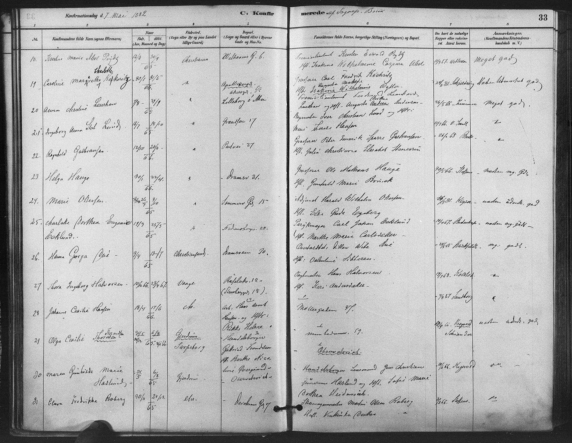 Trefoldighet prestekontor Kirkebøker, AV/SAO-A-10882/F/Fb/L0003: Ministerialbok nr. II 3, 1881-1895, s. 33