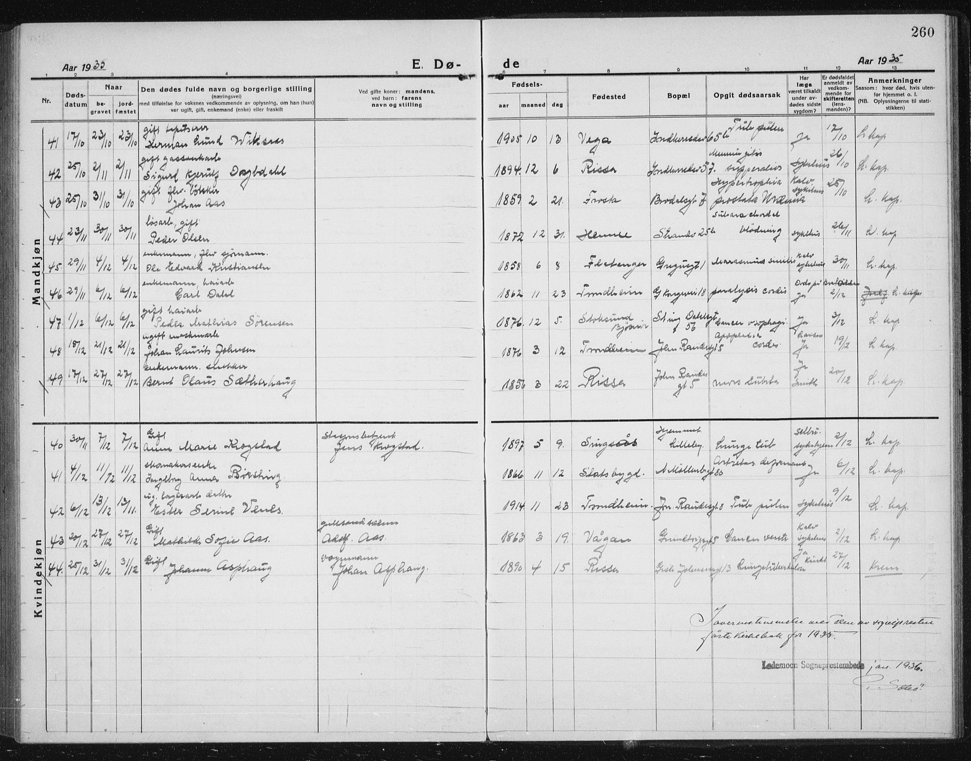 Ministerialprotokoller, klokkerbøker og fødselsregistre - Sør-Trøndelag, SAT/A-1456/605/L0260: Klokkerbok nr. 605C07, 1922-1942, s. 260