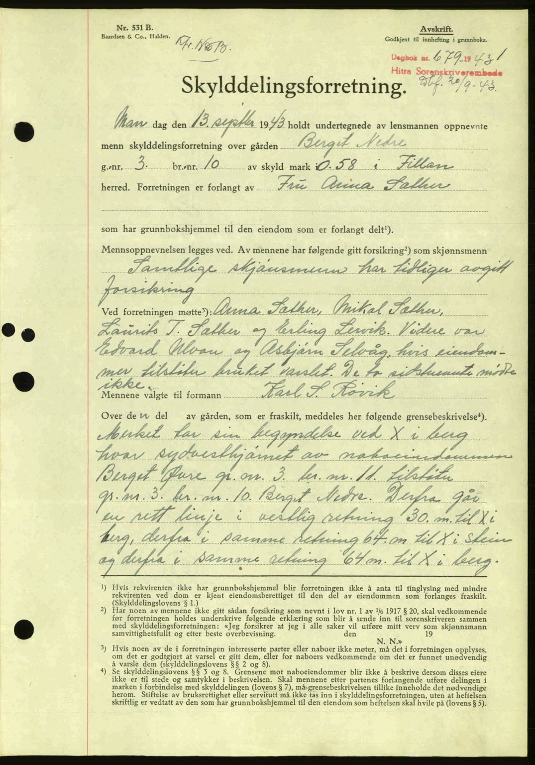 Hitra sorenskriveri, AV/SAT-A-0018/2/2C/2Ca: Pantebok nr. A2, 1943-1945, Dagboknr: 674/1943