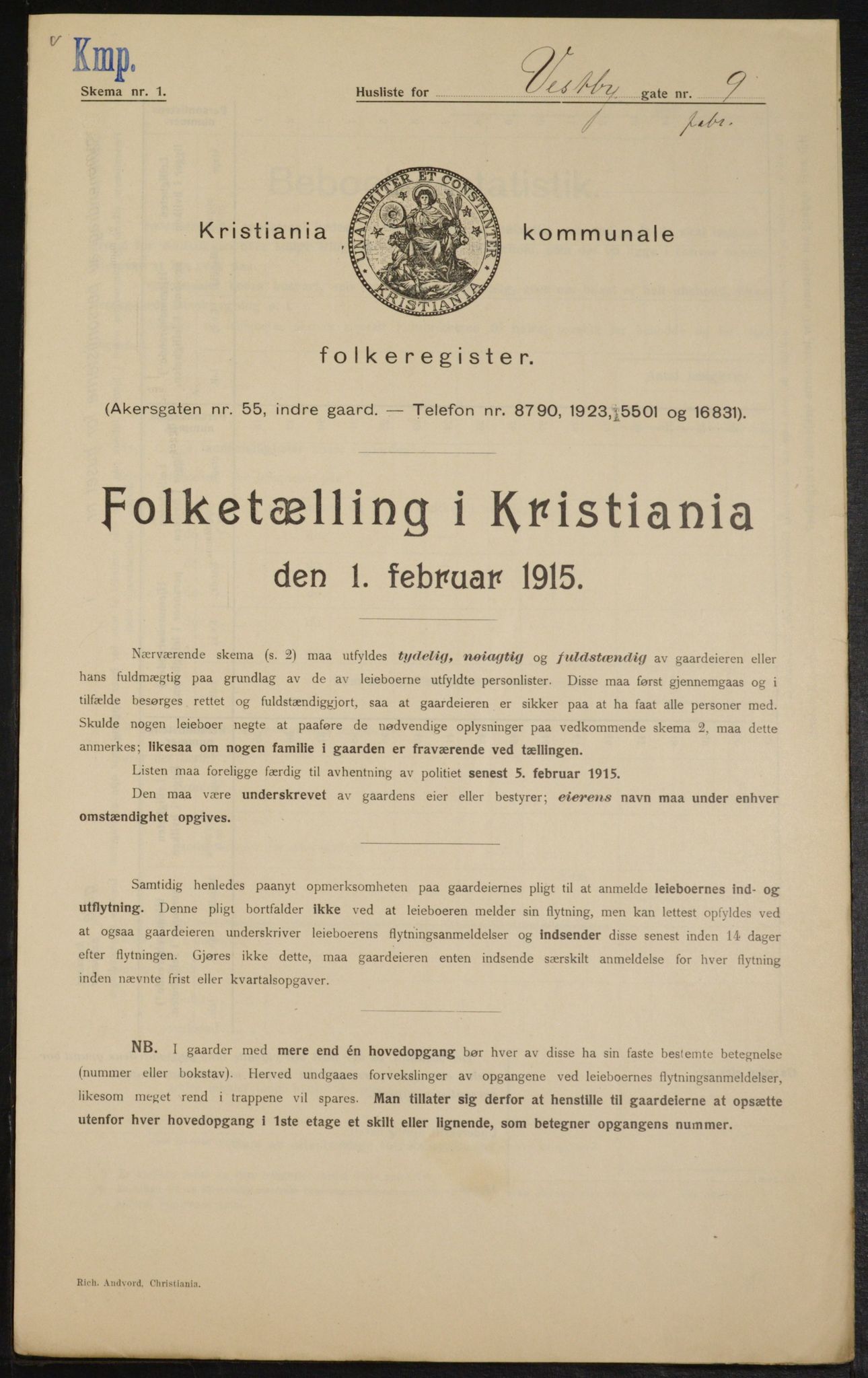 OBA, Kommunal folketelling 1.2.1915 for Kristiania, 1915, s. 122964