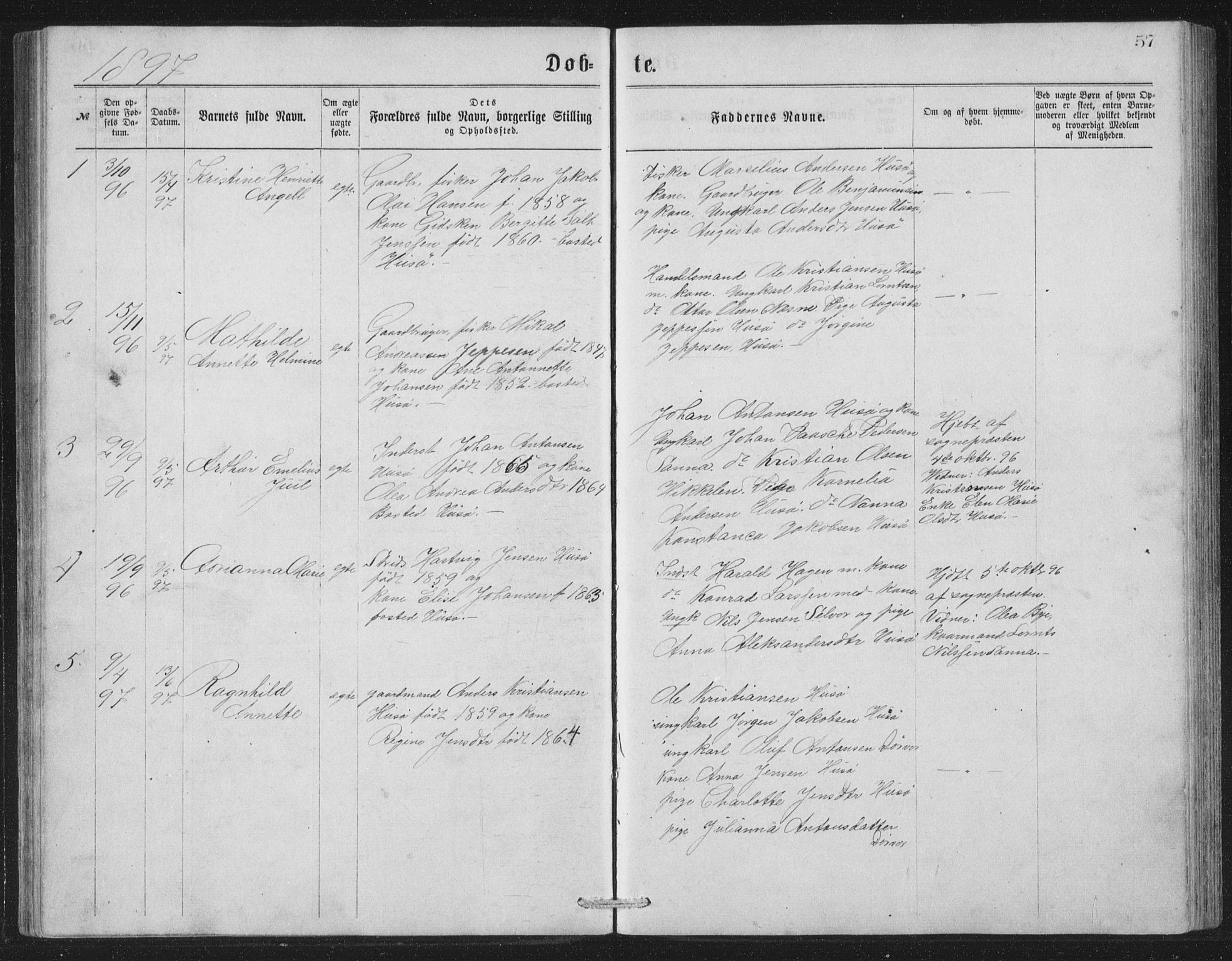 Ministerialprotokoller, klokkerbøker og fødselsregistre - Nordland, AV/SAT-A-1459/840/L0582: Klokkerbok nr. 840C02, 1874-1900, s. 57