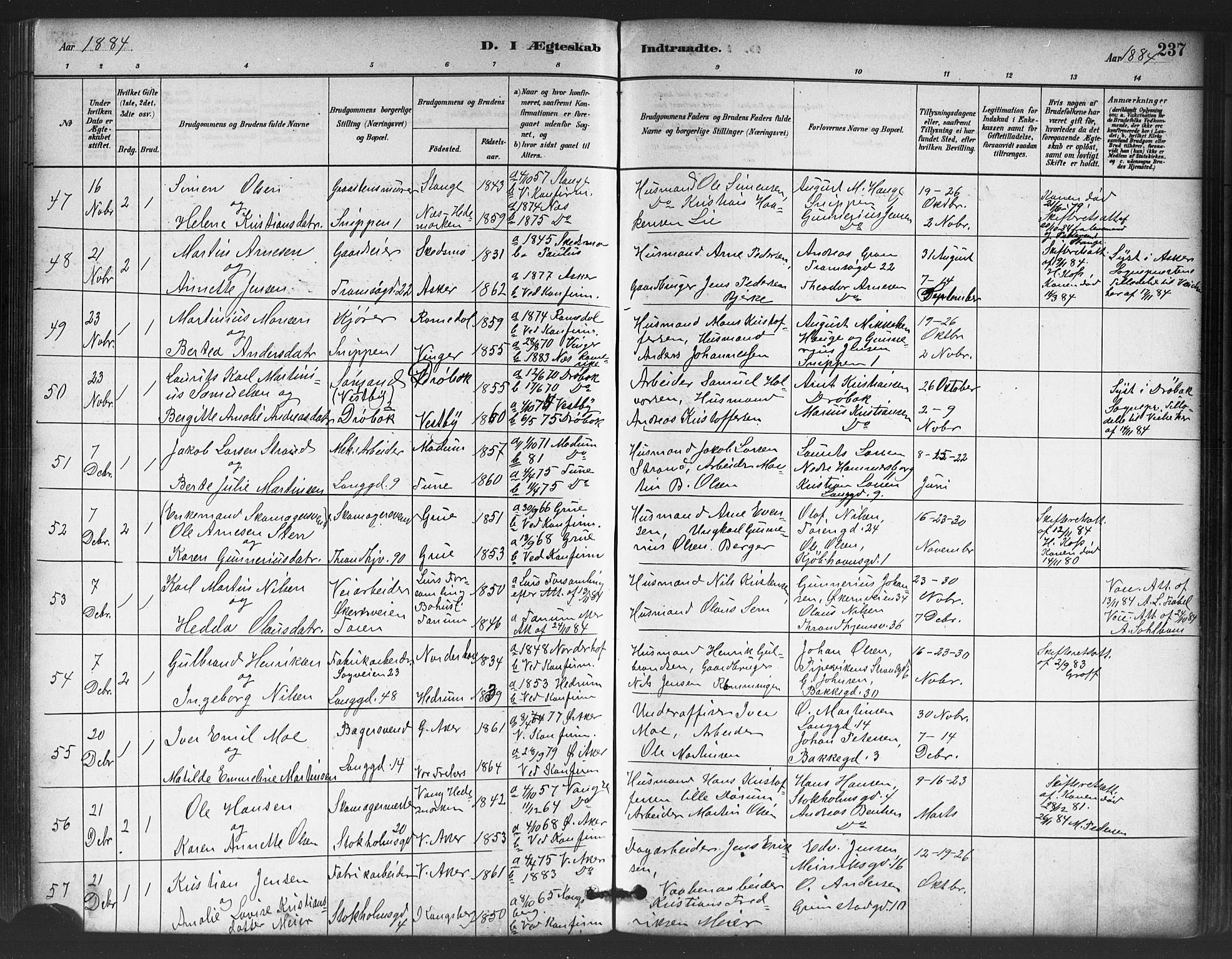 Petrus prestekontor Kirkebøker, AV/SAO-A-10872/G/Ga/L0001: Klokkerbok nr. 1, 1880-1887, s. 237