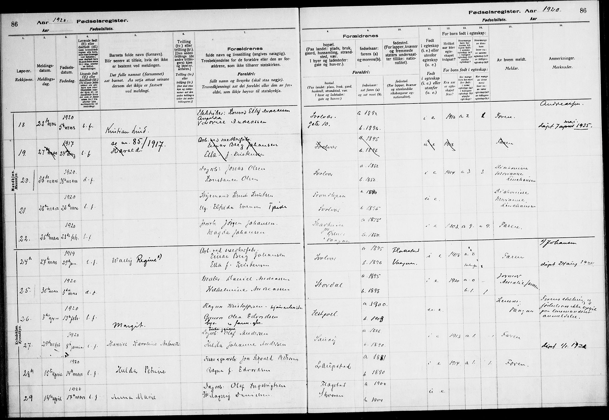 Ministerialprotokoller, klokkerbøker og fødselsregistre - Nordland, AV/SAT-A-1459/874/L1089: Fødselsregister nr. 874.II.4.1, 1916-1926, s. 86