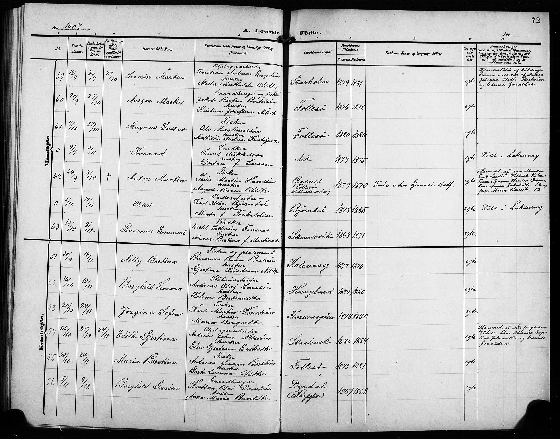 Askøy Sokneprestembete, AV/SAB-A-74101/H/Ha/Hab/Haba/L0010: Klokkerbok nr. A 10, 1903-1907, s. 72