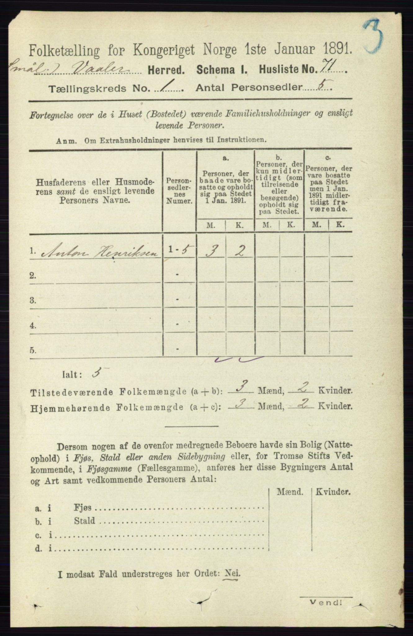 RA, Folketelling 1891 for 0137 Våler herred, 1891, s. 93