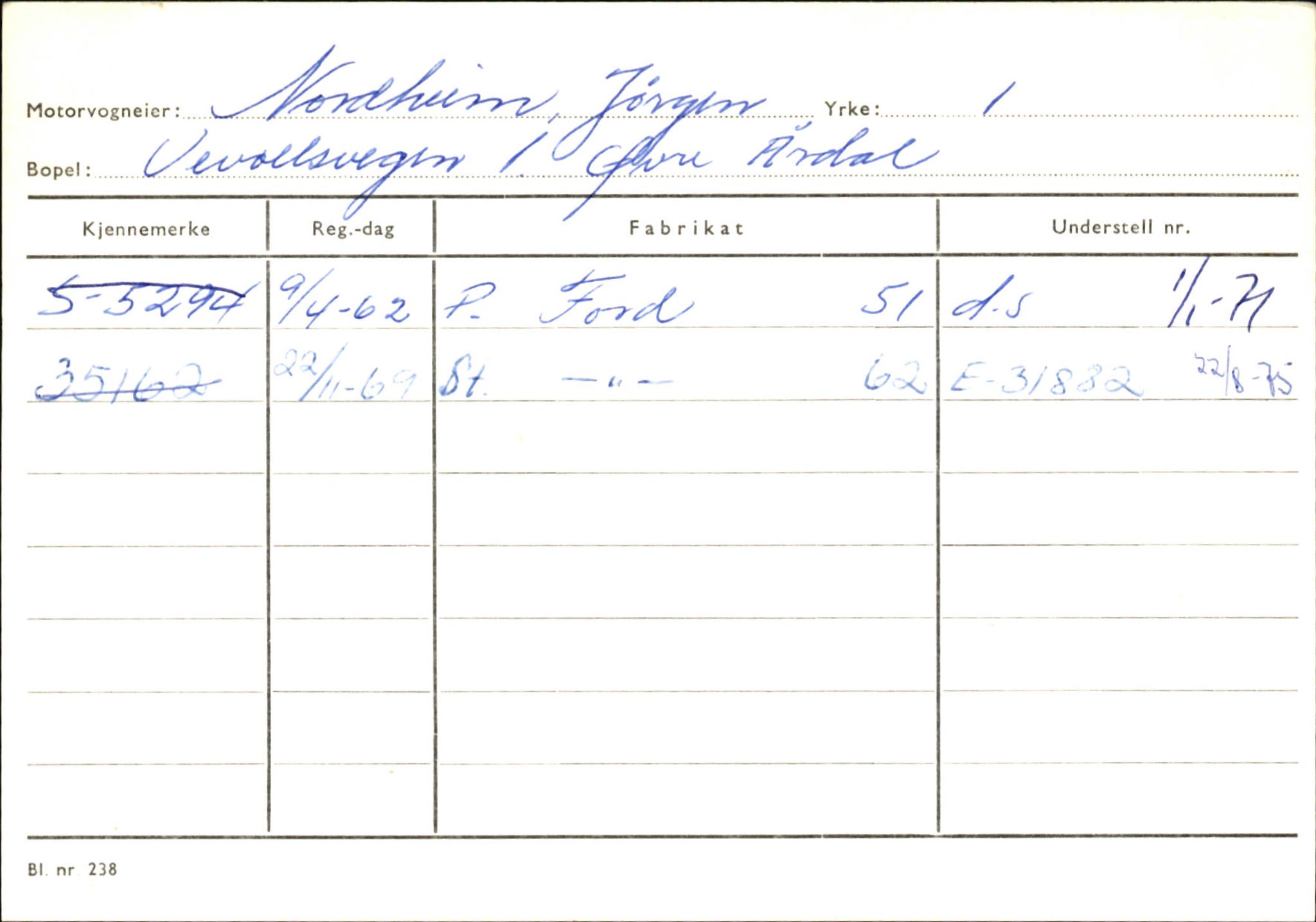 Statens vegvesen, Sogn og Fjordane vegkontor, AV/SAB-A-5301/4/F/L0145: Registerkort Vågsøy S-Å. Årdal I-P, 1945-1975, s. 2121