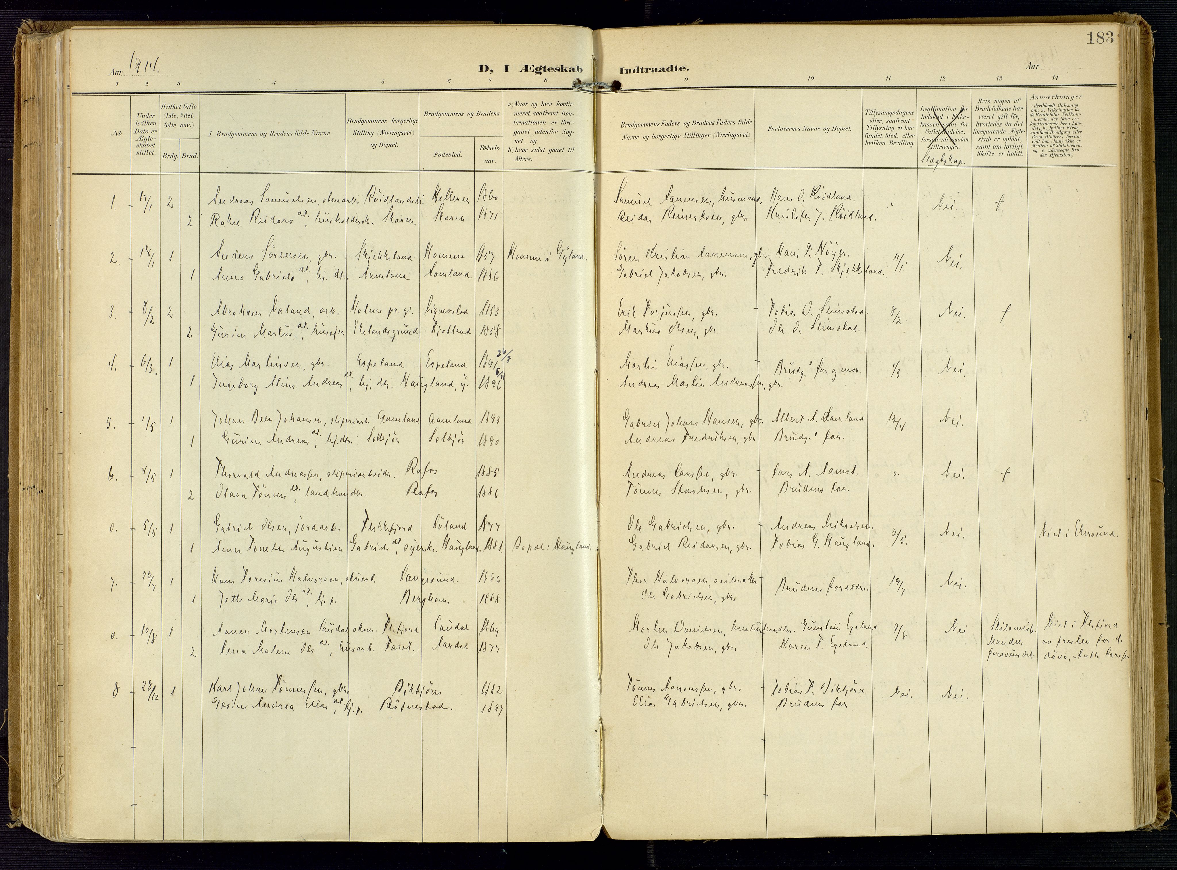 Kvinesdal sokneprestkontor, SAK/1111-0026/F/Fa/Fab/L0009: Ministerialbok nr. A 9, 1898-1915, s. 183
