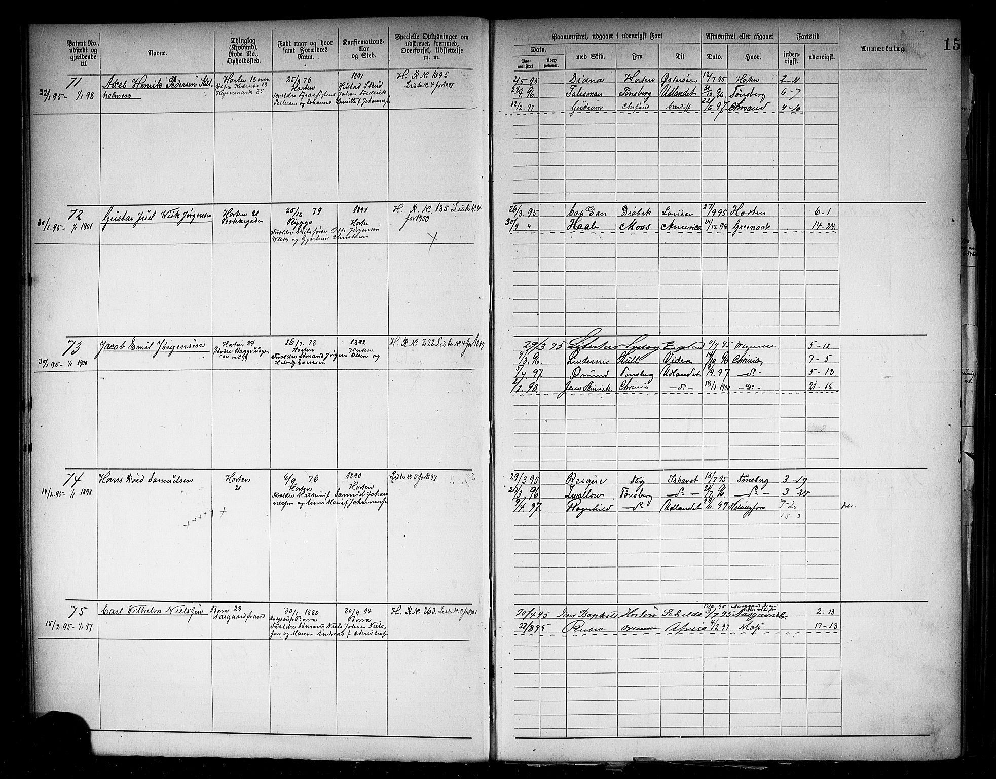 Horten innrulleringskontor, AV/SAKO-A-785/F/Fb/L0006: Annotasjonsrulle, 1889-1911, s. 18