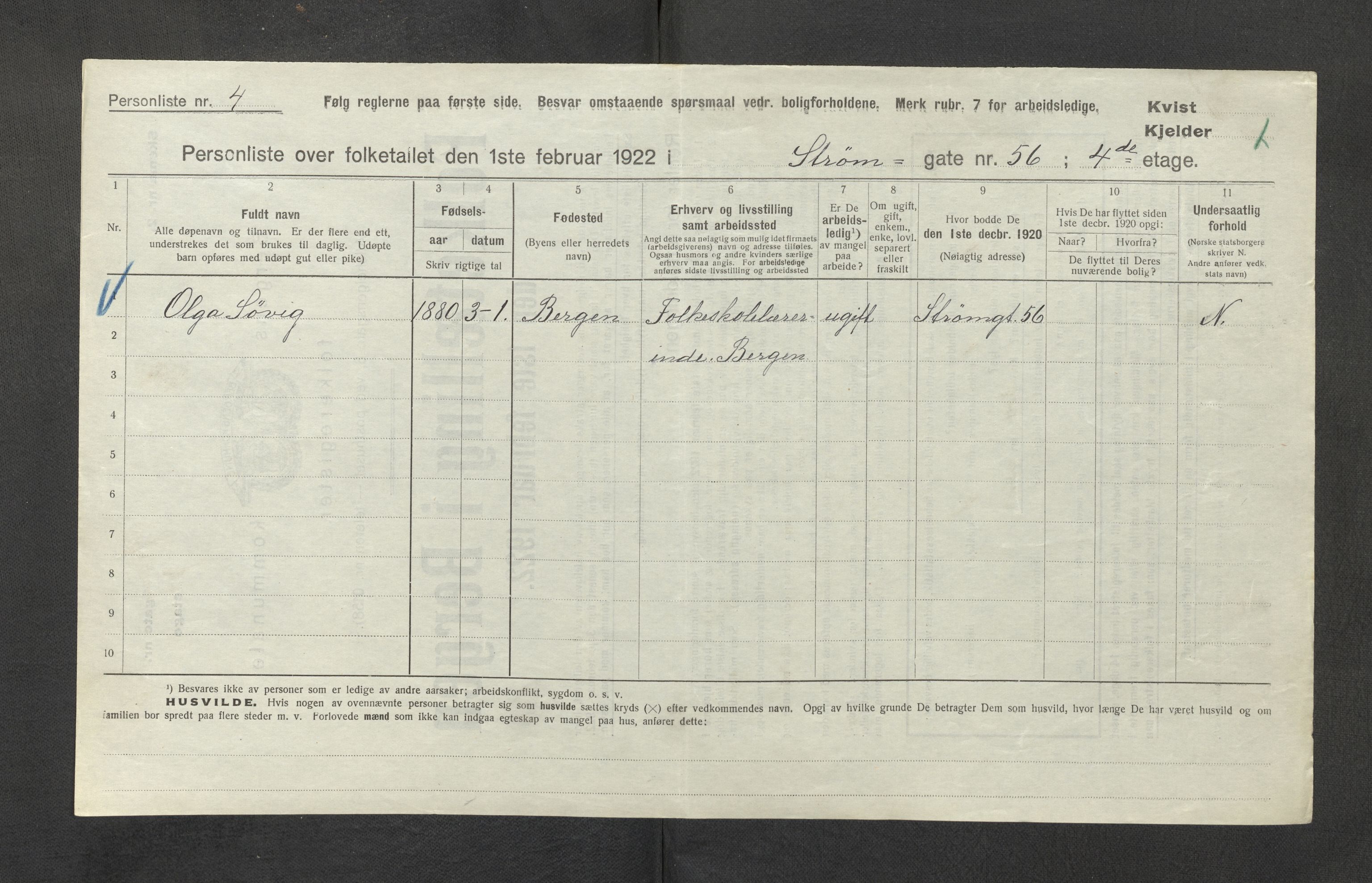 SAB, Kommunal folketelling 1922 for Bergen kjøpstad, 1922, s. 41080